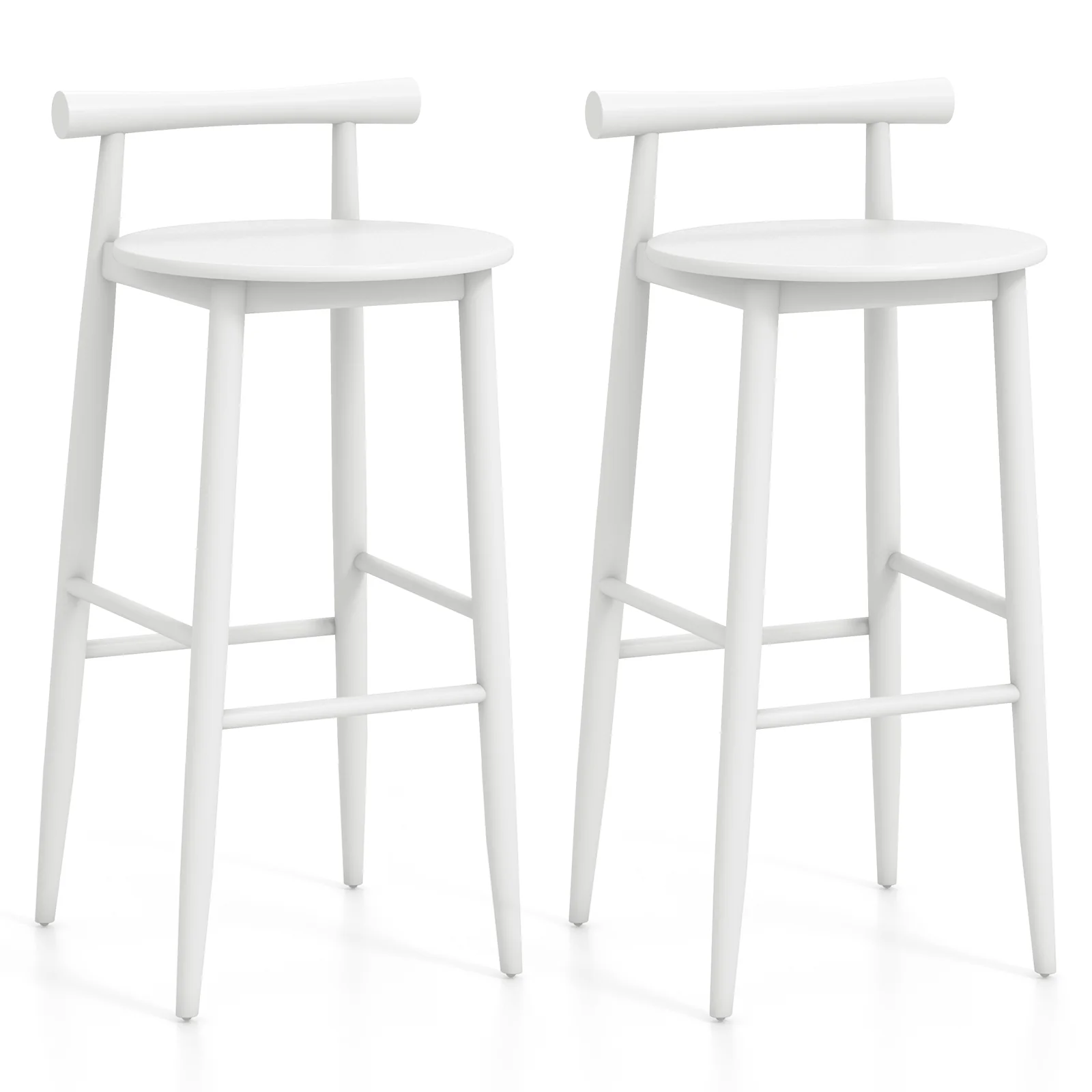 Wooden Bar Chair Set, 2 Chairs With Backrest And Footrest, White