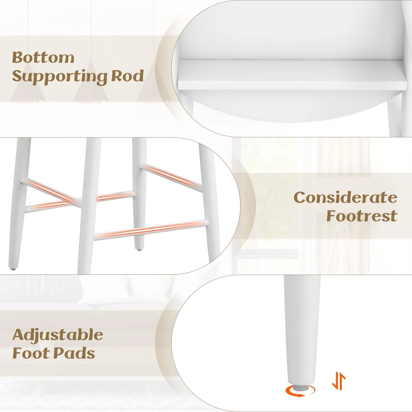 Wooden Bar Chair Set, 2 Chairs With Backrest And Footrest, White - Image 10