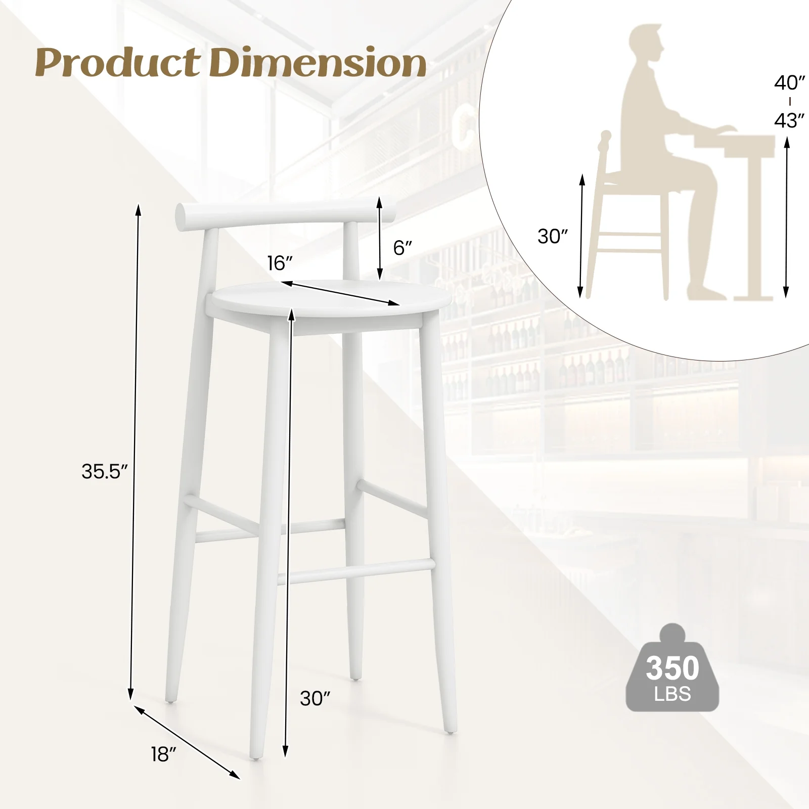 Wooden Bar Chair Set, 2 Chairs With Backrest And Footrest, White - Image 5