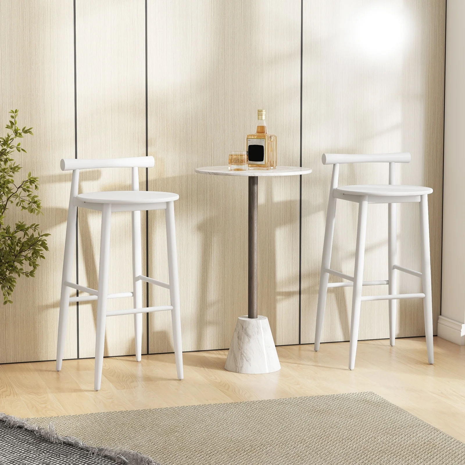 Wooden Bar Chair Set, 2 Chairs With Backrest And Footrest, White - Image 6