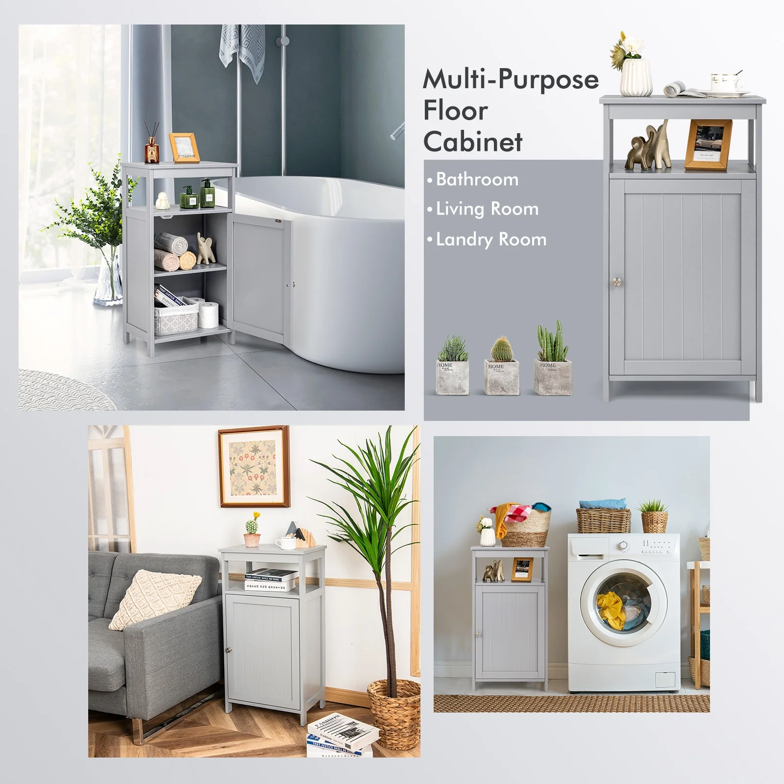 Wooden Bathroom Floor Cabinet, Multifunction Storage Rack, Gray - Image 10