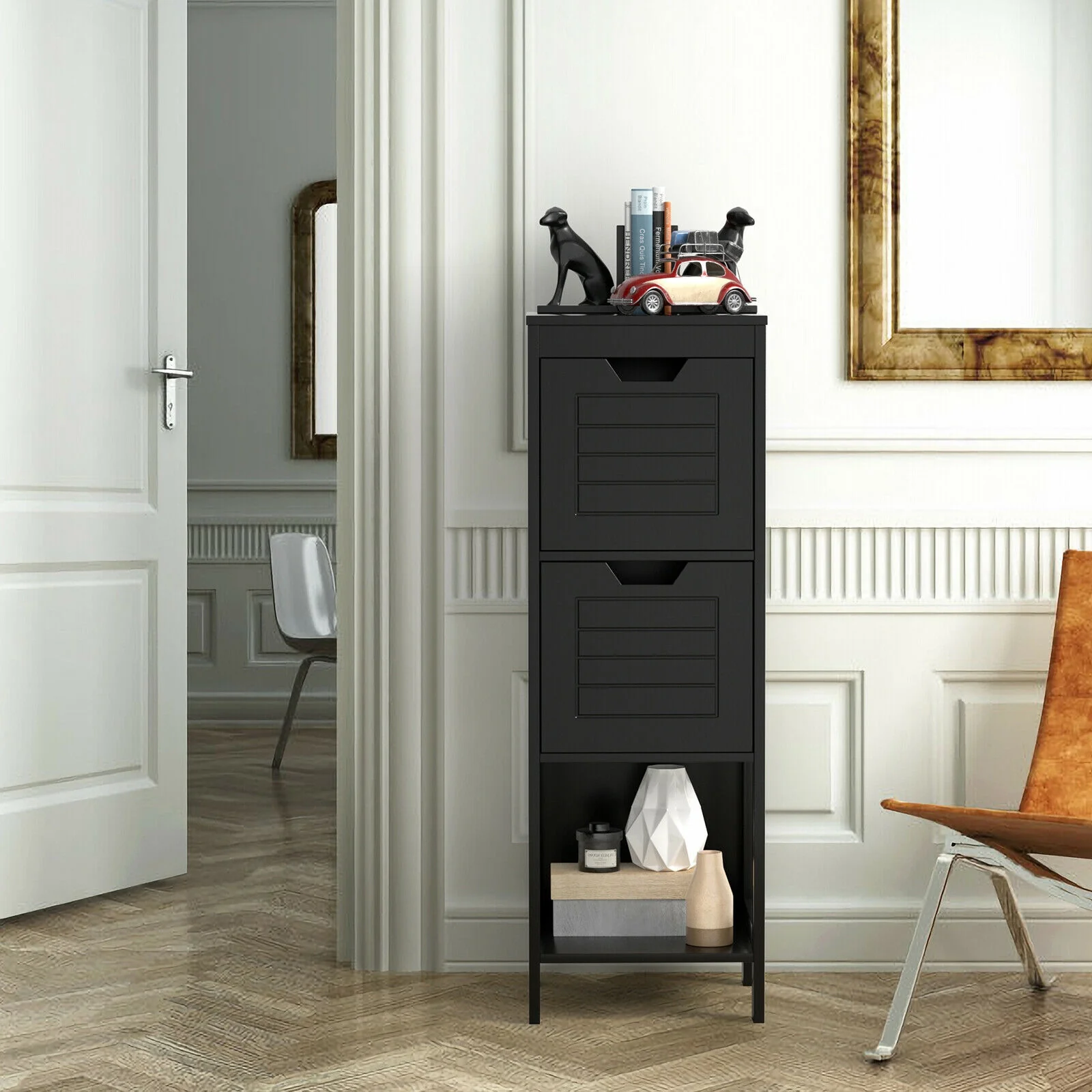 Wooden Bathroom Floor Cabinet, Storage Rack Organizer, Black - Image 2