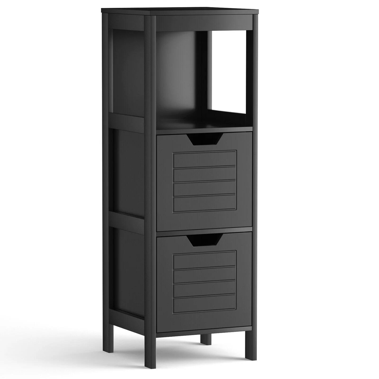 Wooden Bathroom Floor Cabinet, Storage Rack Organizer, Black - Image 4