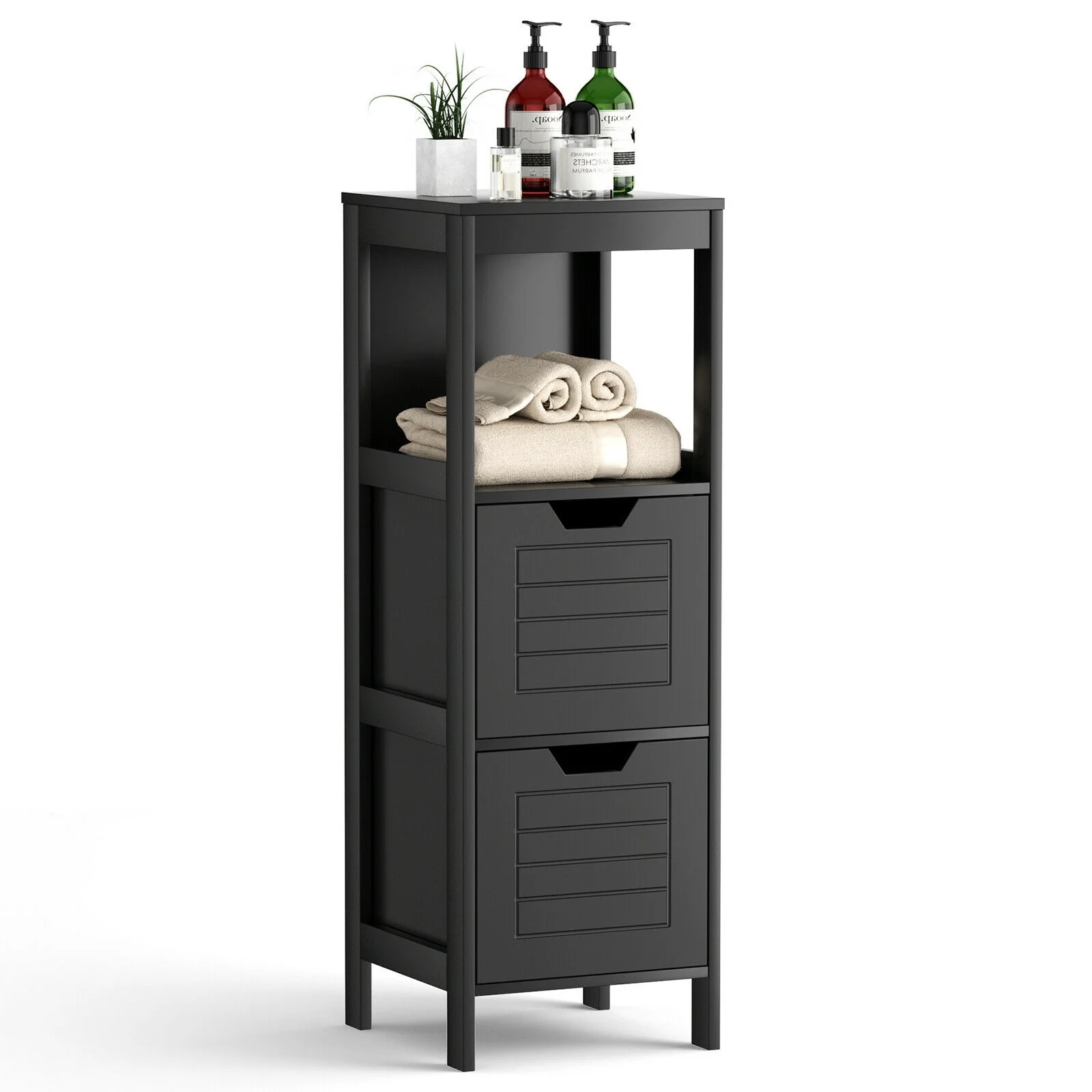 Wooden Bathroom Floor Cabinet, Storage Rack Organizer, Black - Image 8