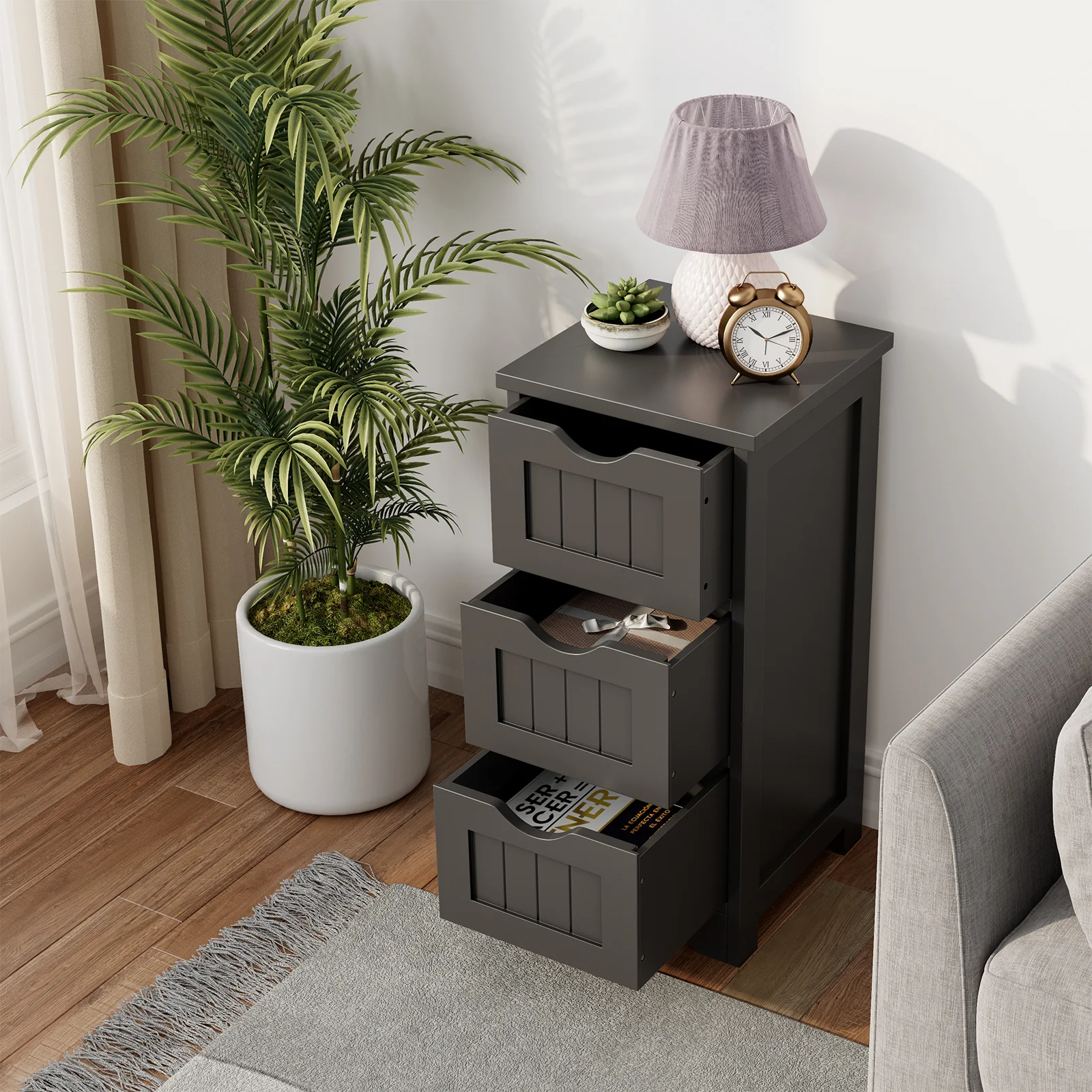 Wooden Bathroom Storage Cabinet, 3-Tier, Black - Image 3