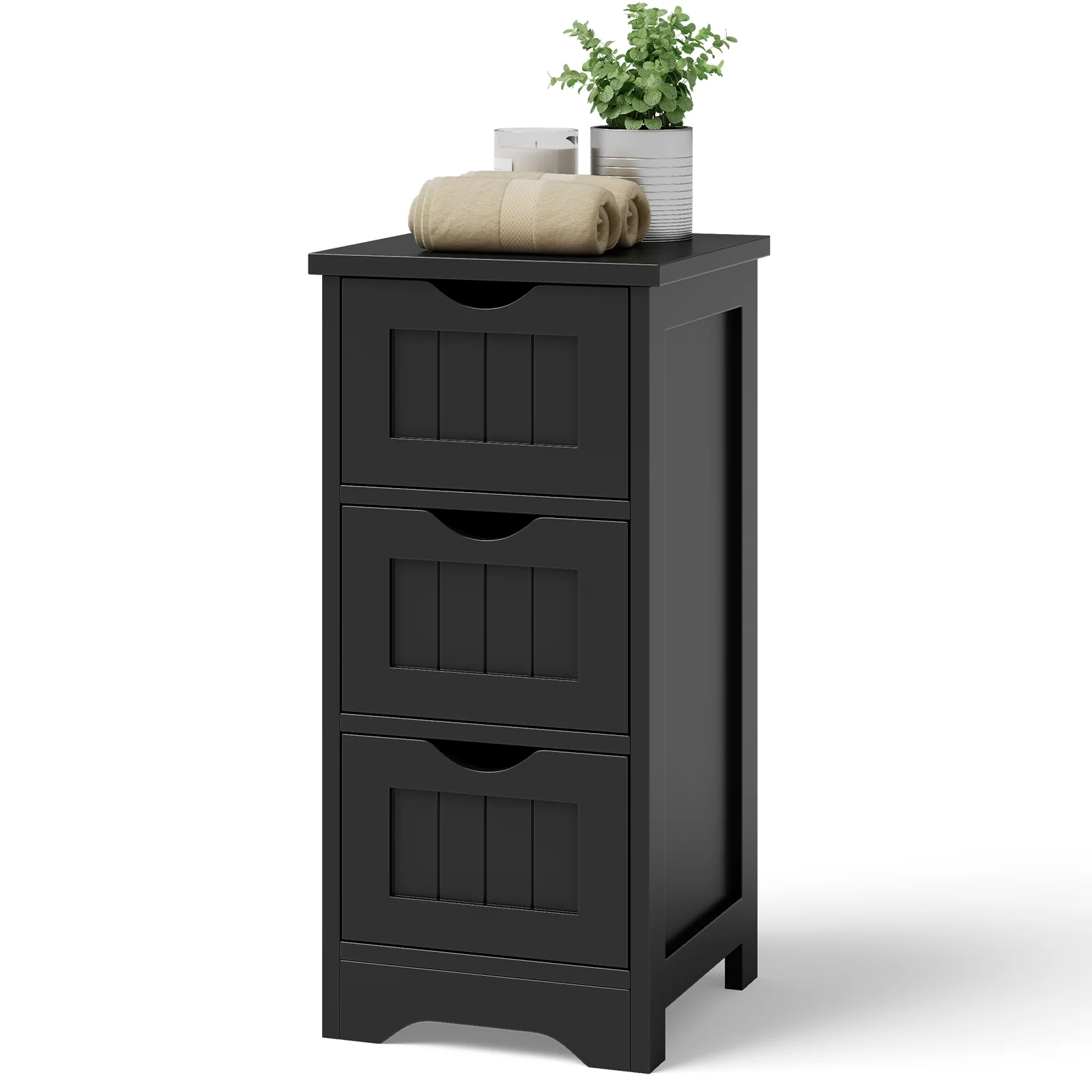 Wooden Bathroom Storage Cabinet, 3-Tier, Black - Image 5