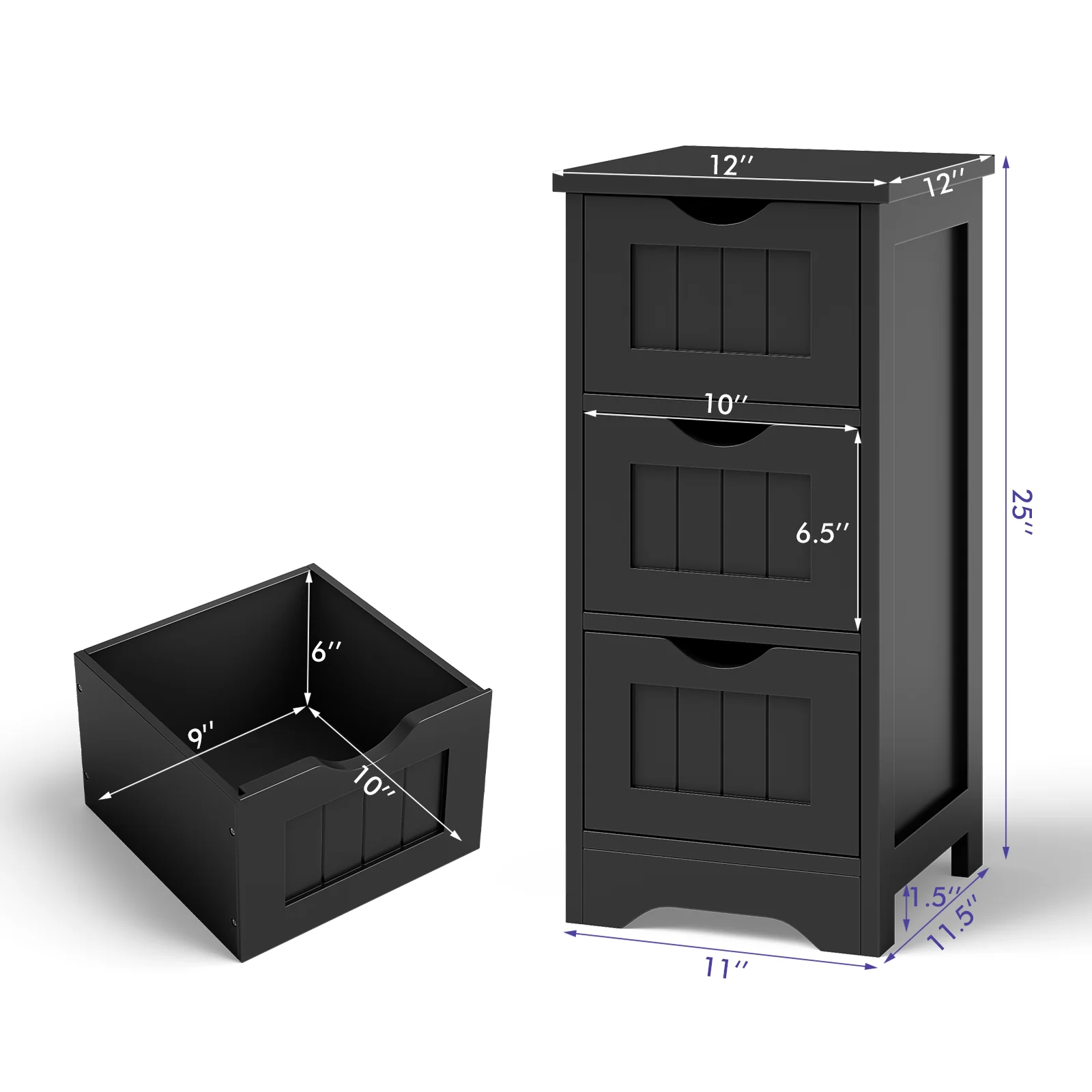 Wooden Bathroom Storage Cabinet, 3-Tier, Black - Image 6