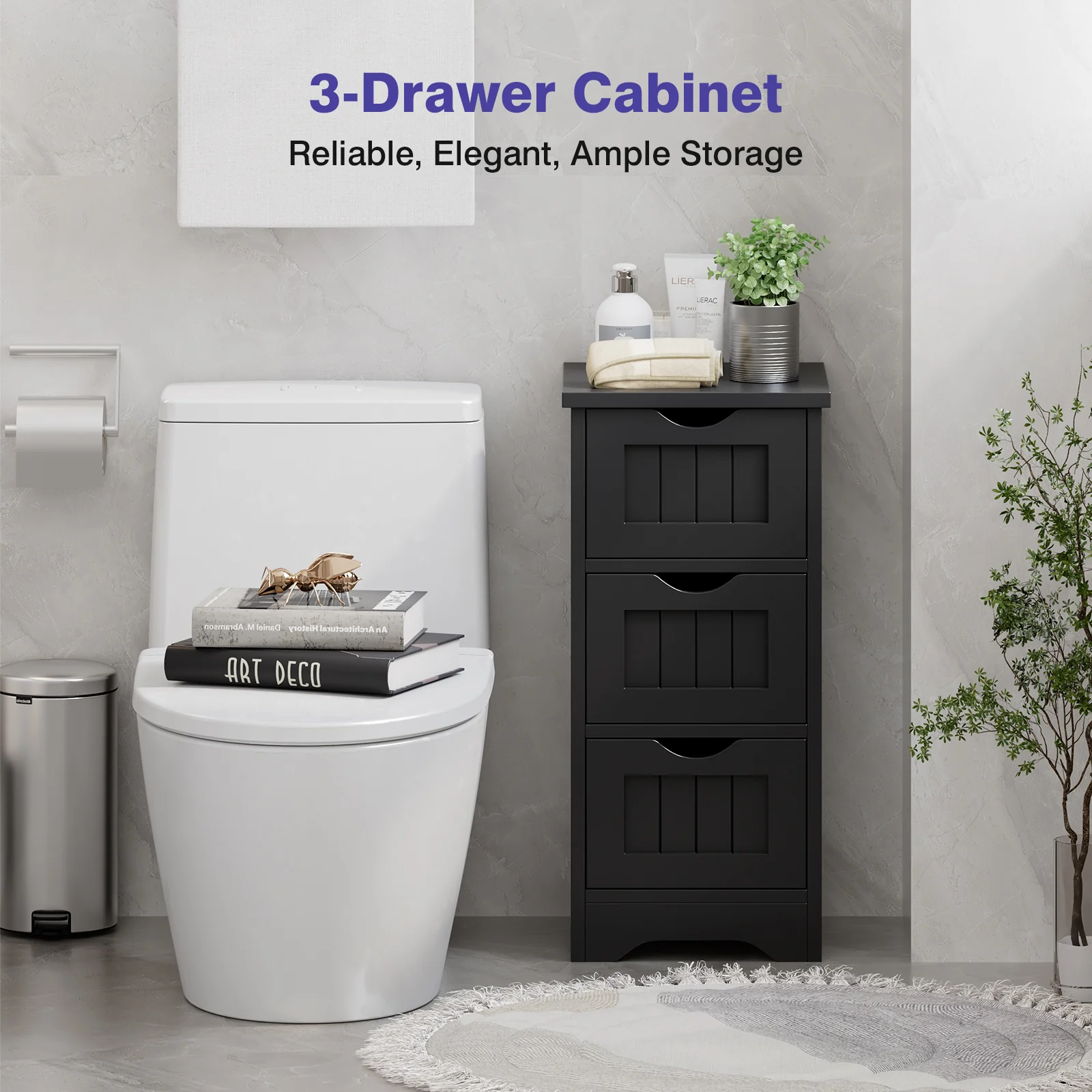 Wooden Bathroom Storage Cabinet, 3-Tier, Black - Image 7