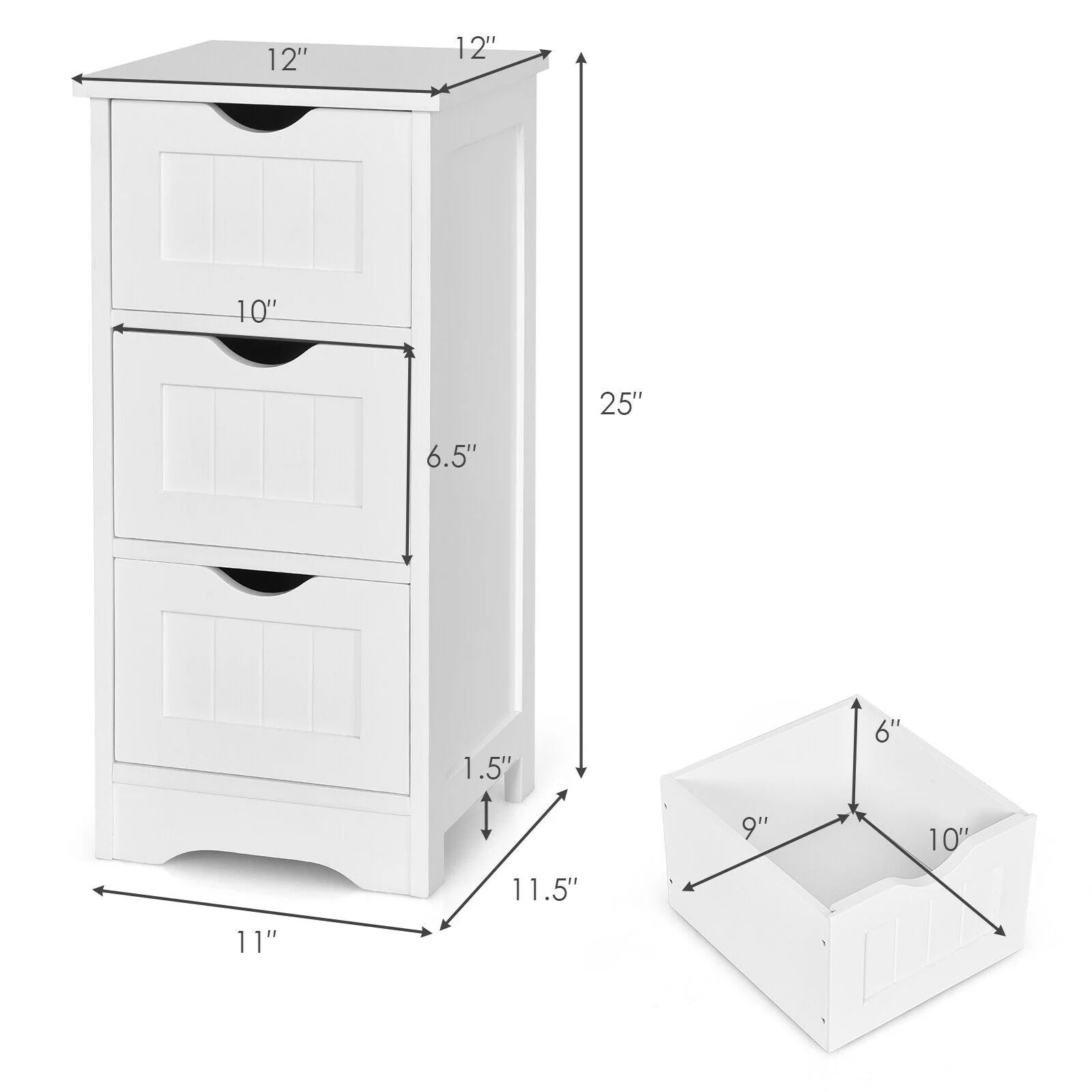 Wooden Bathroom Storage Cabinet, 3-Tier Free Standing Organizer, White - Image 6