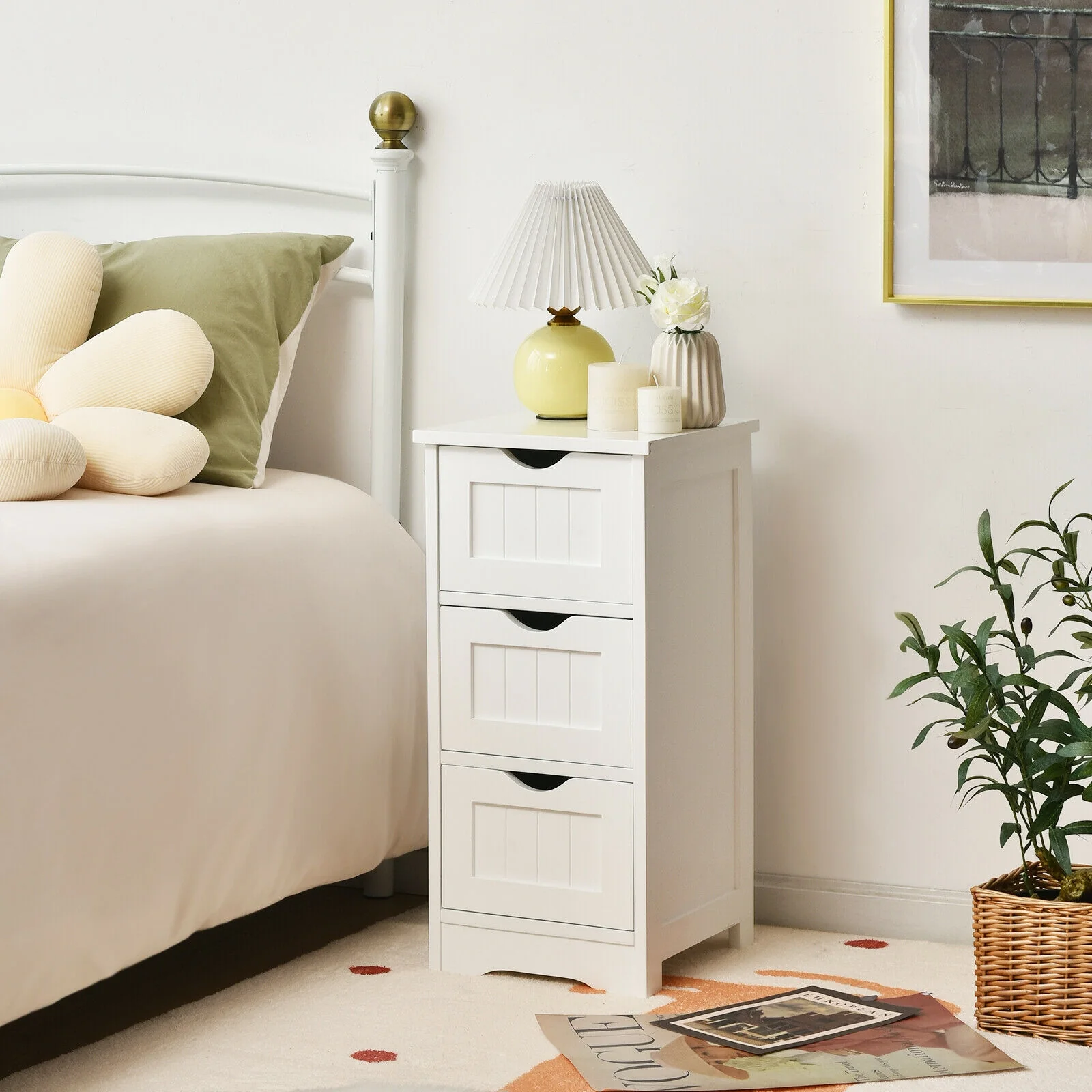 Wooden Bathroom Storage Cabinet, 3-Tier Free Standing Organizer, White - Image 7