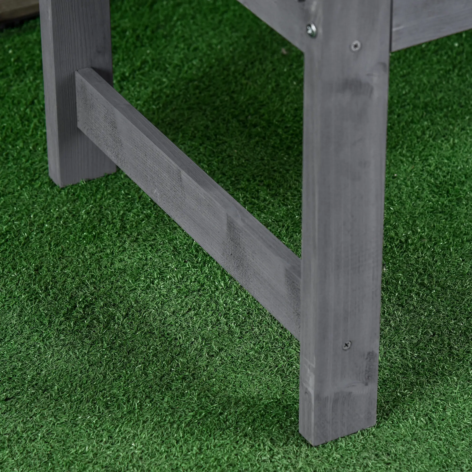Wooden Bench, Slatted Design with Backrest, Armrests, Grey - Image 10