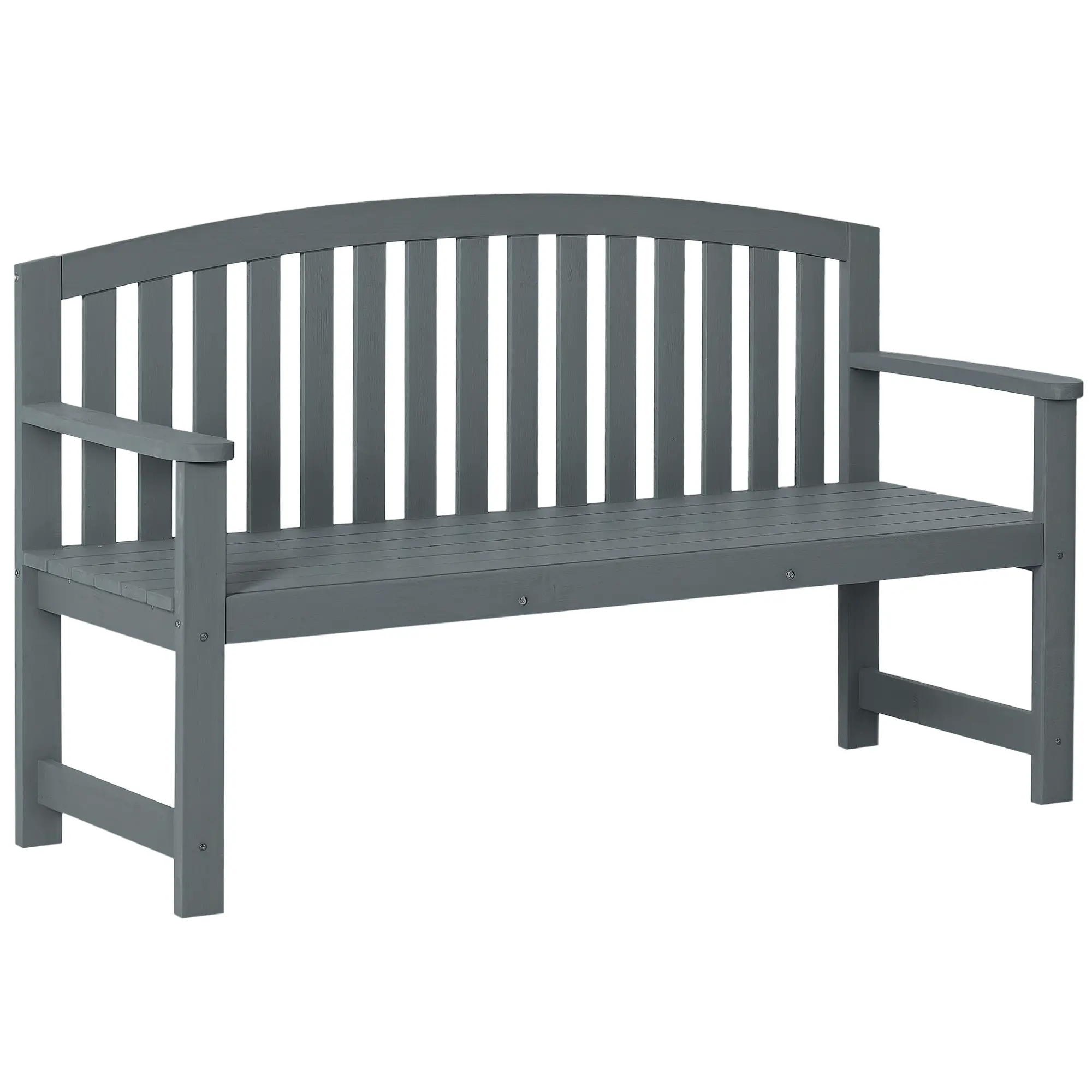 Wooden Bench, Slatted Design with Backrest, Armrests, Grey - Image 11