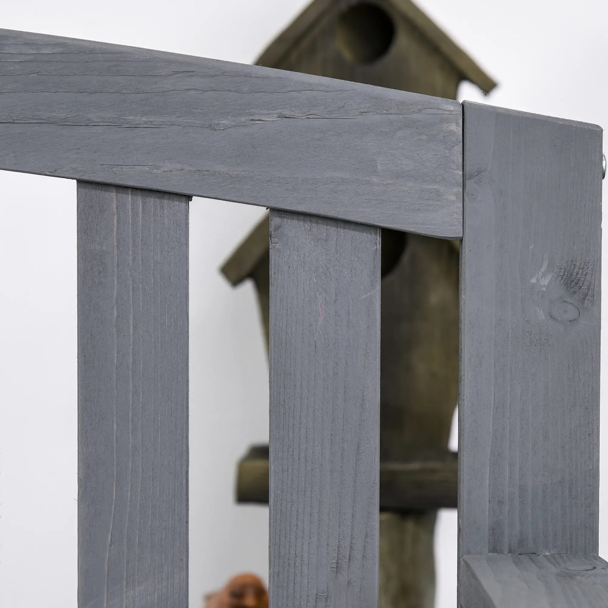 Wooden Bench, Slatted Design with Backrest, Armrests, Grey - Image 7