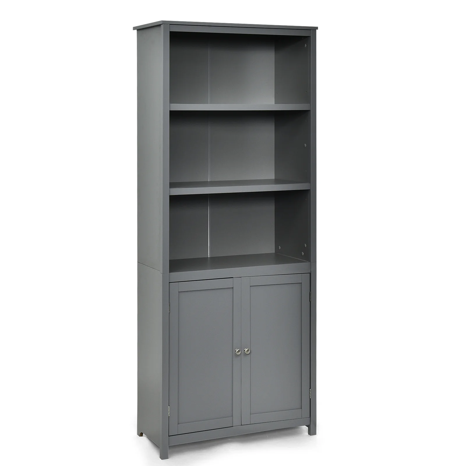 Wooden Bookcase With Doors, Storage Cabinet Unit, Gray