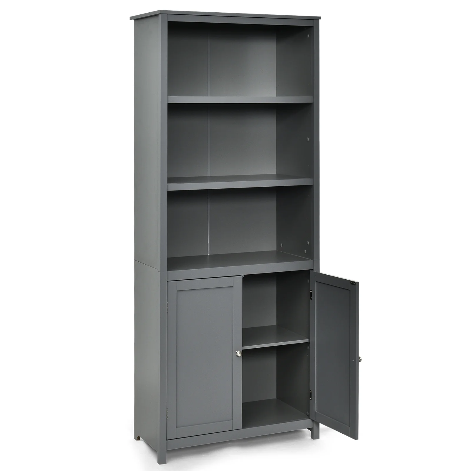 Wooden Bookcase With Doors, Storage Cabinet Unit, Gray - Image 9