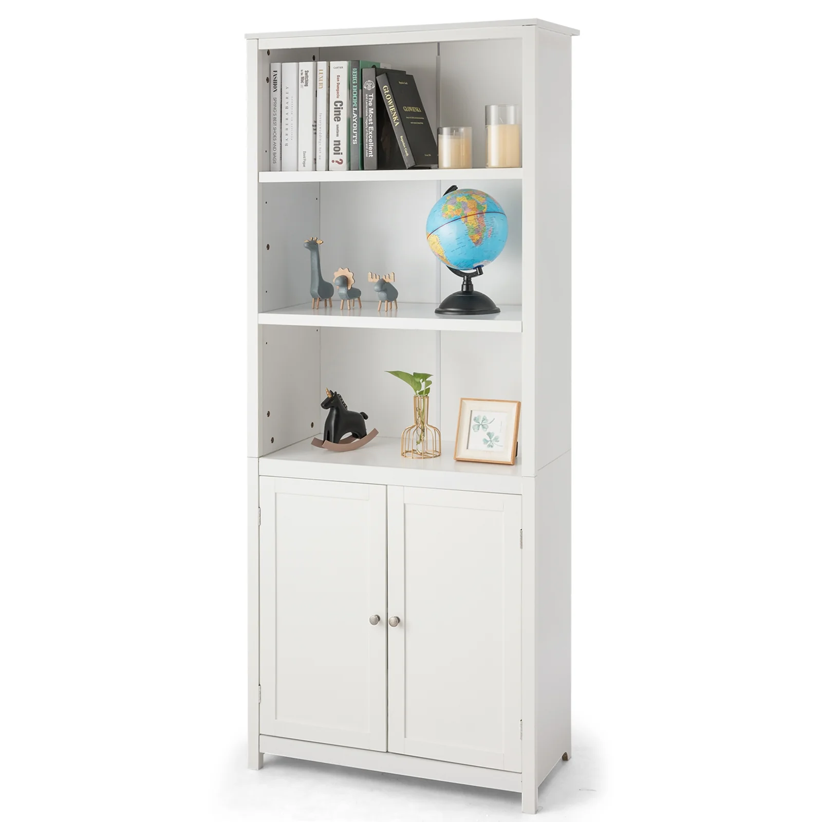 Wooden Bookcase With Doors, White