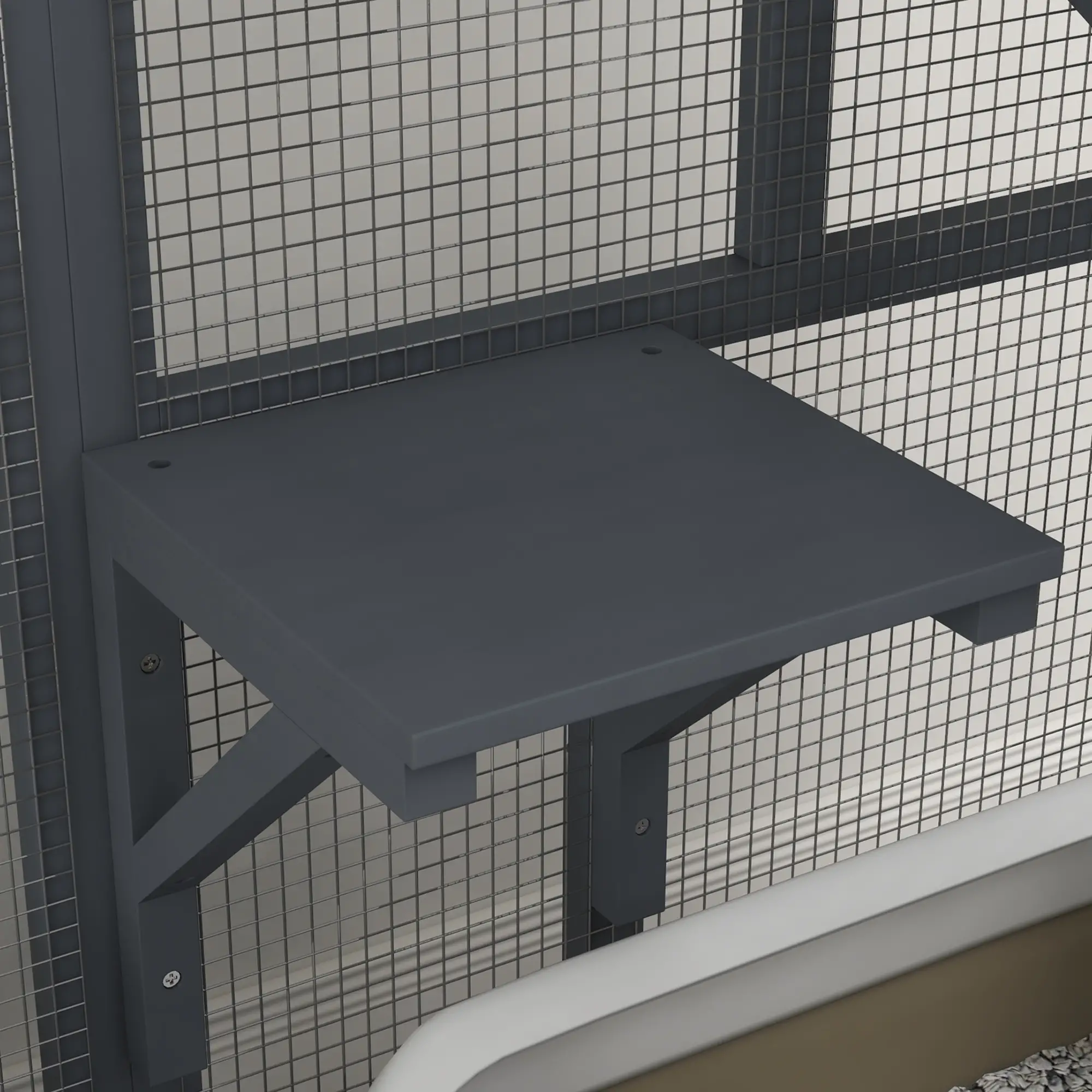 Wooden Cat Condo on Wheels, Cat Flap Door, Hammock, Light Grey - Image 10