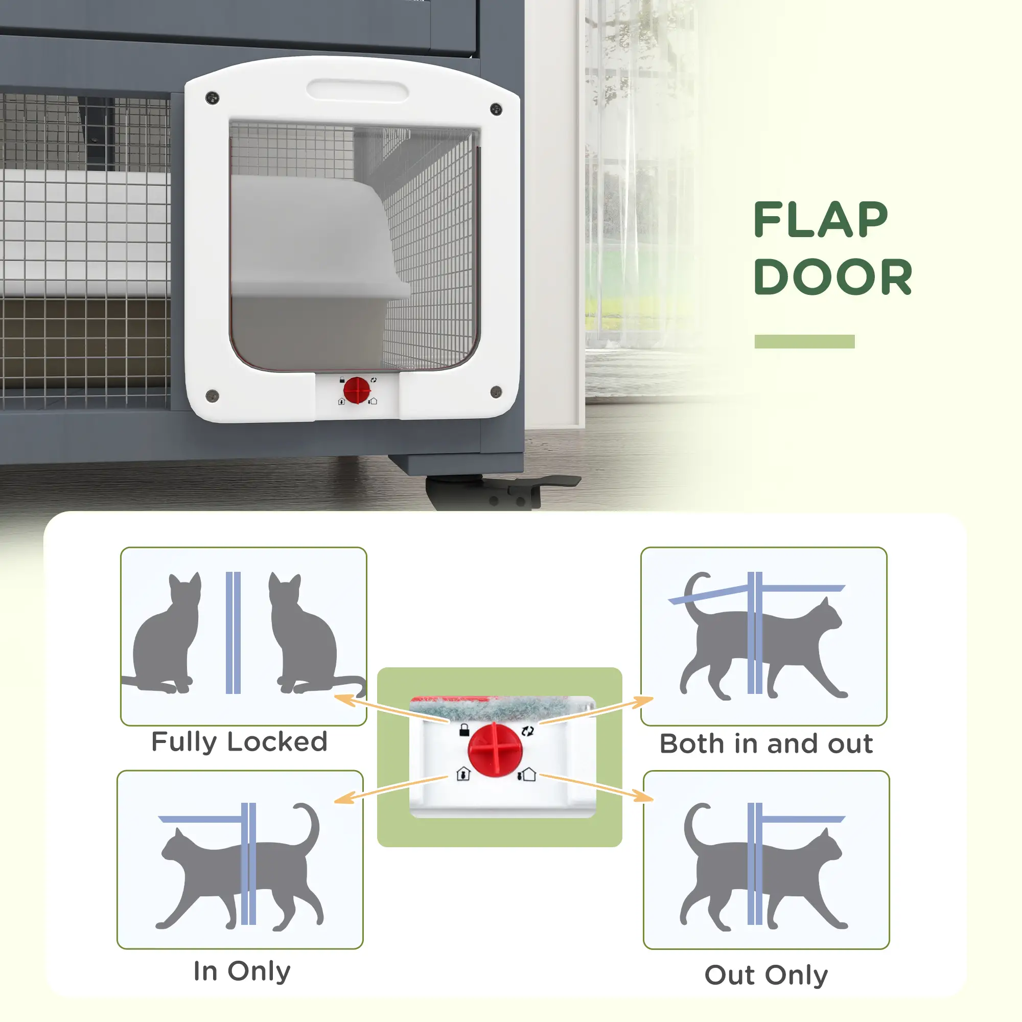 Wooden Cat Condo on Wheels, Cat Flap Door, Hammock, Light Grey - Image 6