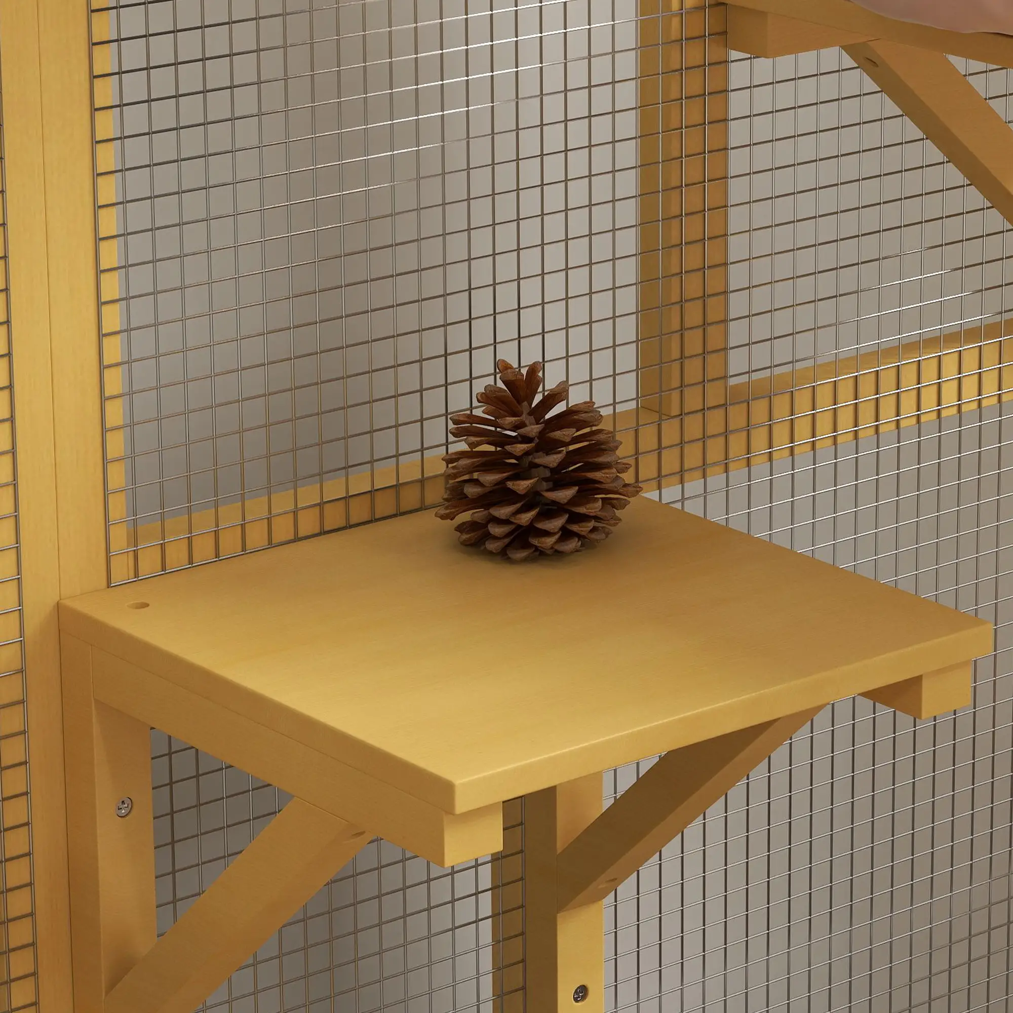 Wooden Cat Condo on Wheels, Cat Flap Door, Hammock, Openable Top, 2 Cats, Yellow - Image 10