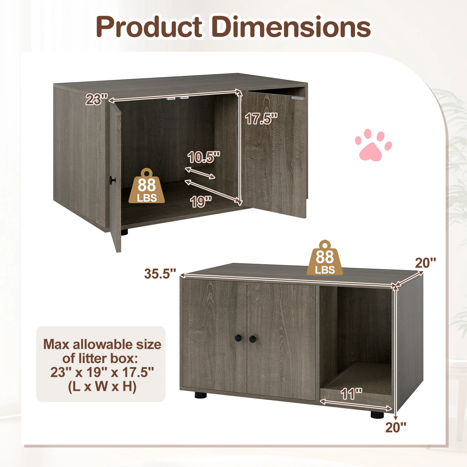 Wooden Cat Litter Box Enclosure Hidden Litter Box Furniture with Scratching Board, Oak - Image 5