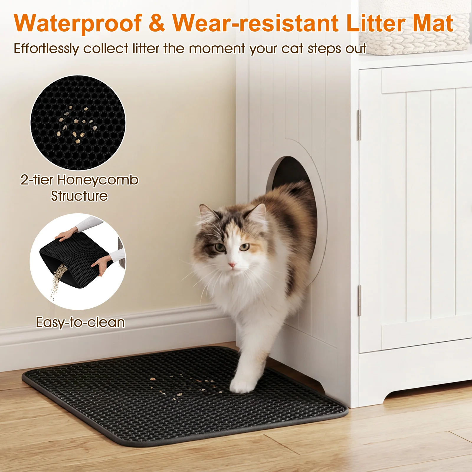 Wooden Cat Litter Box Enclosure, Hidden Pet Washroom Furniture, White - Image 9