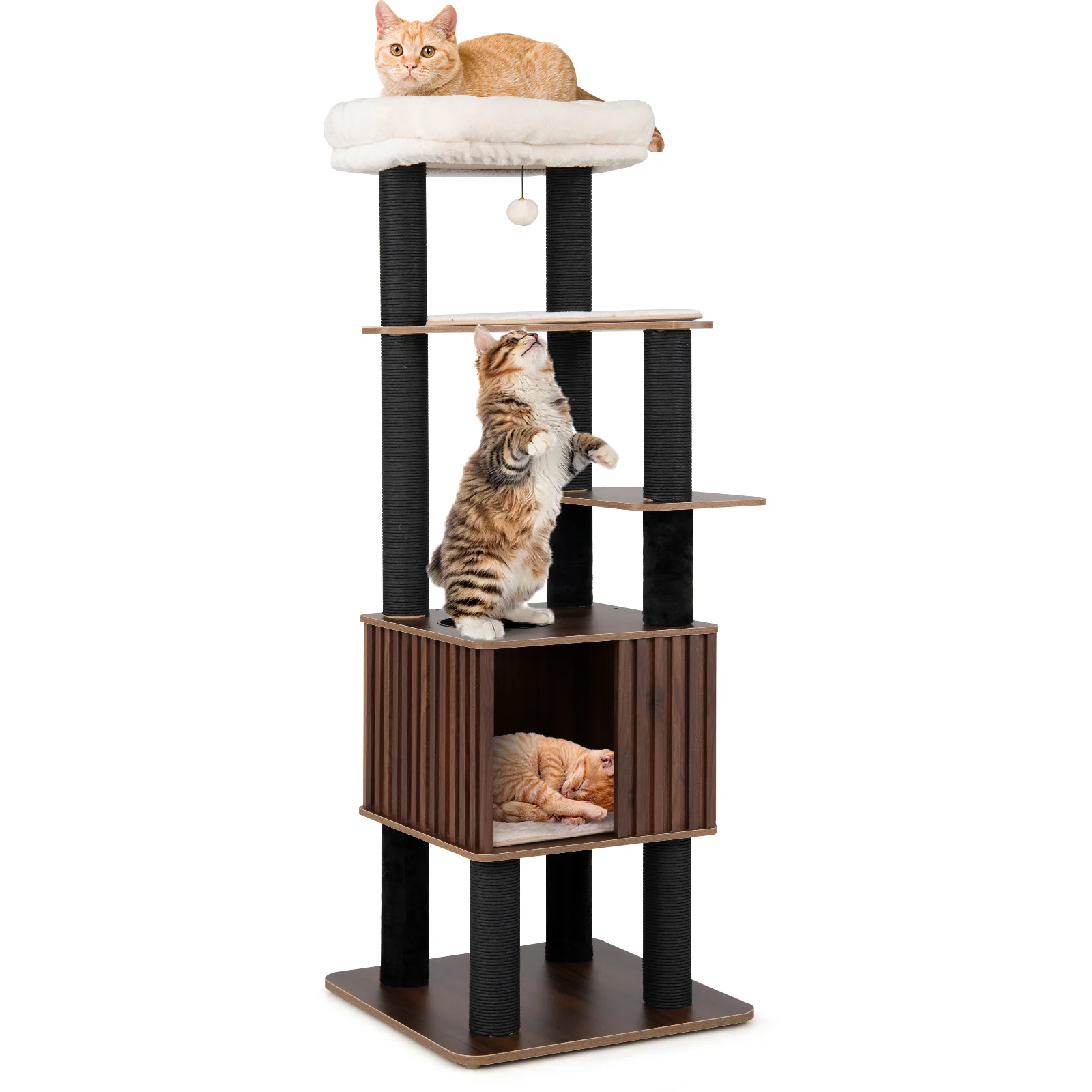 Wooden Cat Tower Top Perch with Soft Padding, Brown - Image 4