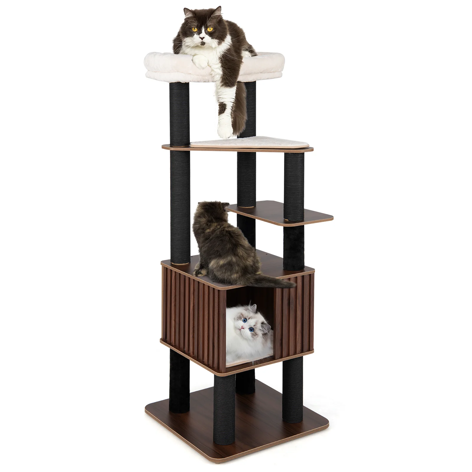 Wooden Cat Tower Top Perch with Soft Padding, Brown - Image 5