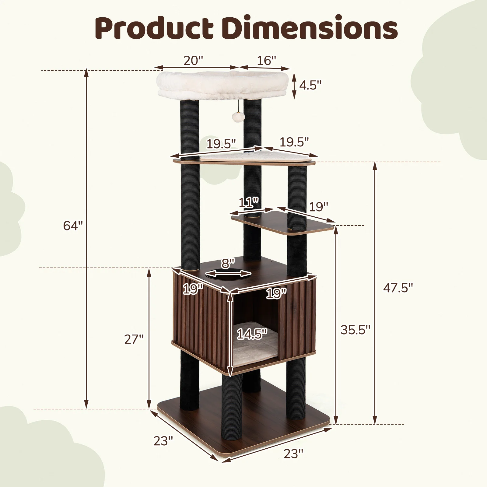 Wooden Cat Tower Top Perch with Soft Padding, Brown - Image 6