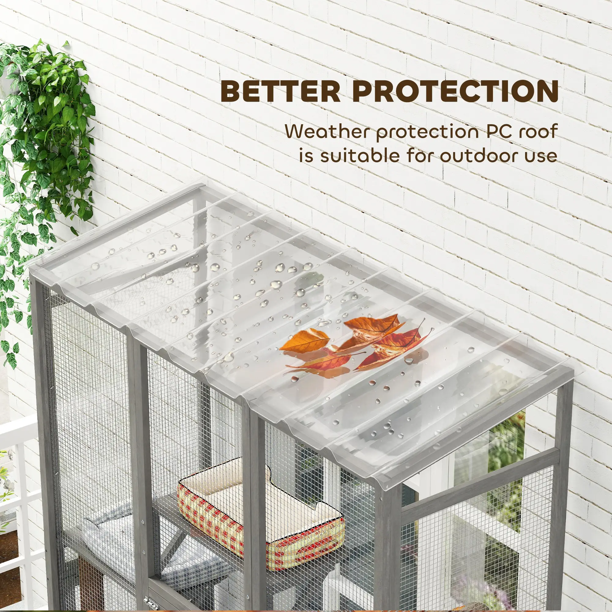 Wooden Catio Outdoor Cat Enclosure, 6 Jumping Platforms, Scratching Post, 2 Ramps, Waterproof Roof, Grey - Image 7
