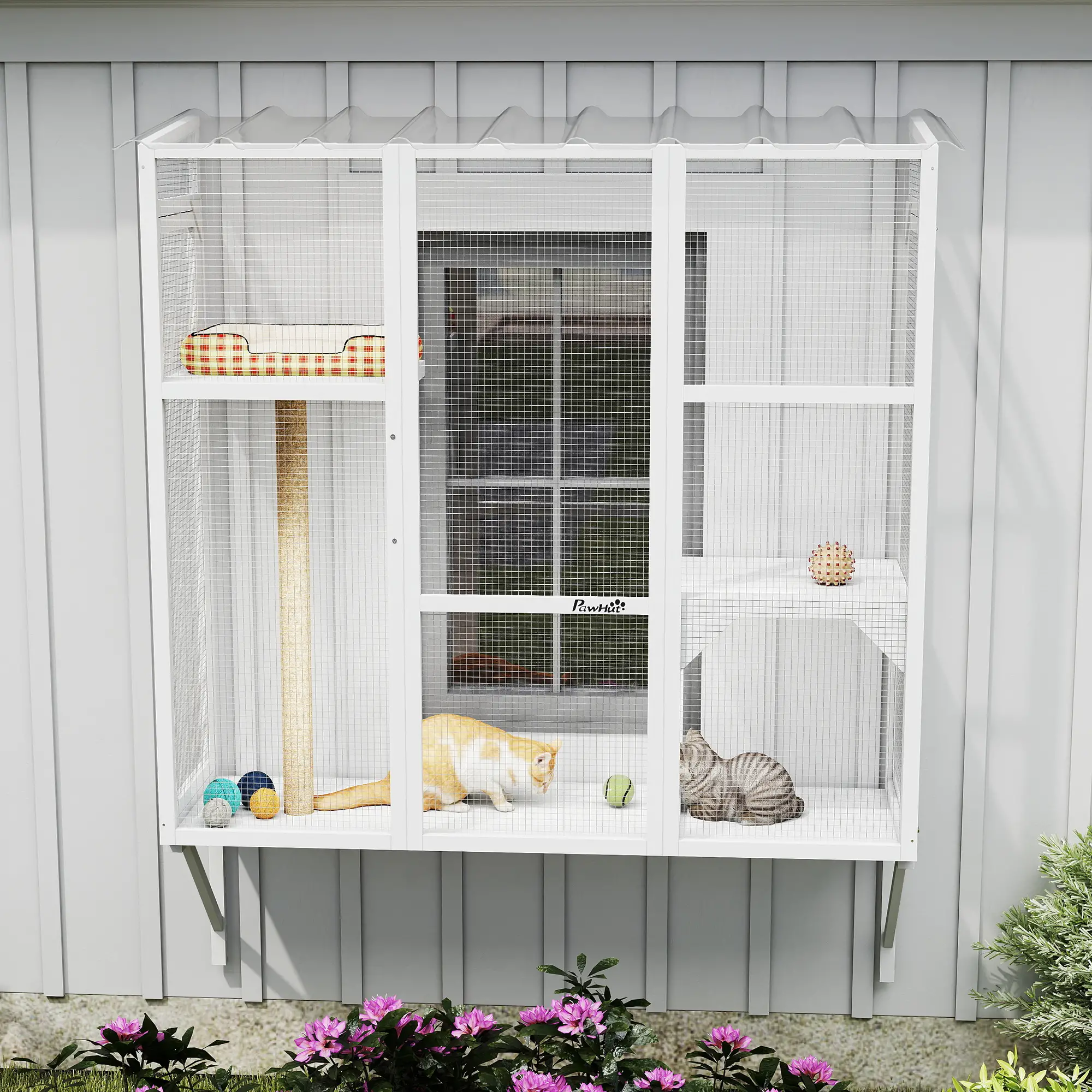 Wooden Catio Outdoor, Cat Window Box Enclosure, White - Image 10