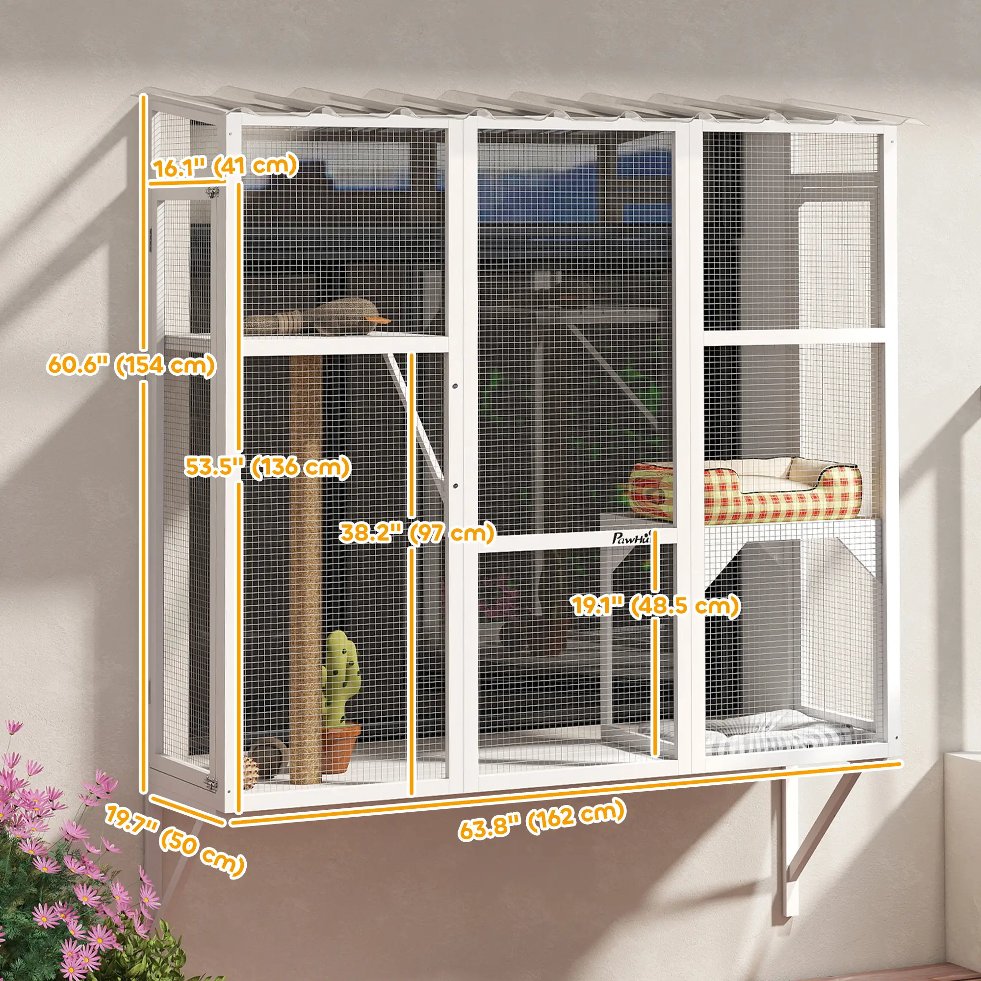 Wooden Catio Outdoor, Cat Window Box Enclosure, White - Image 3