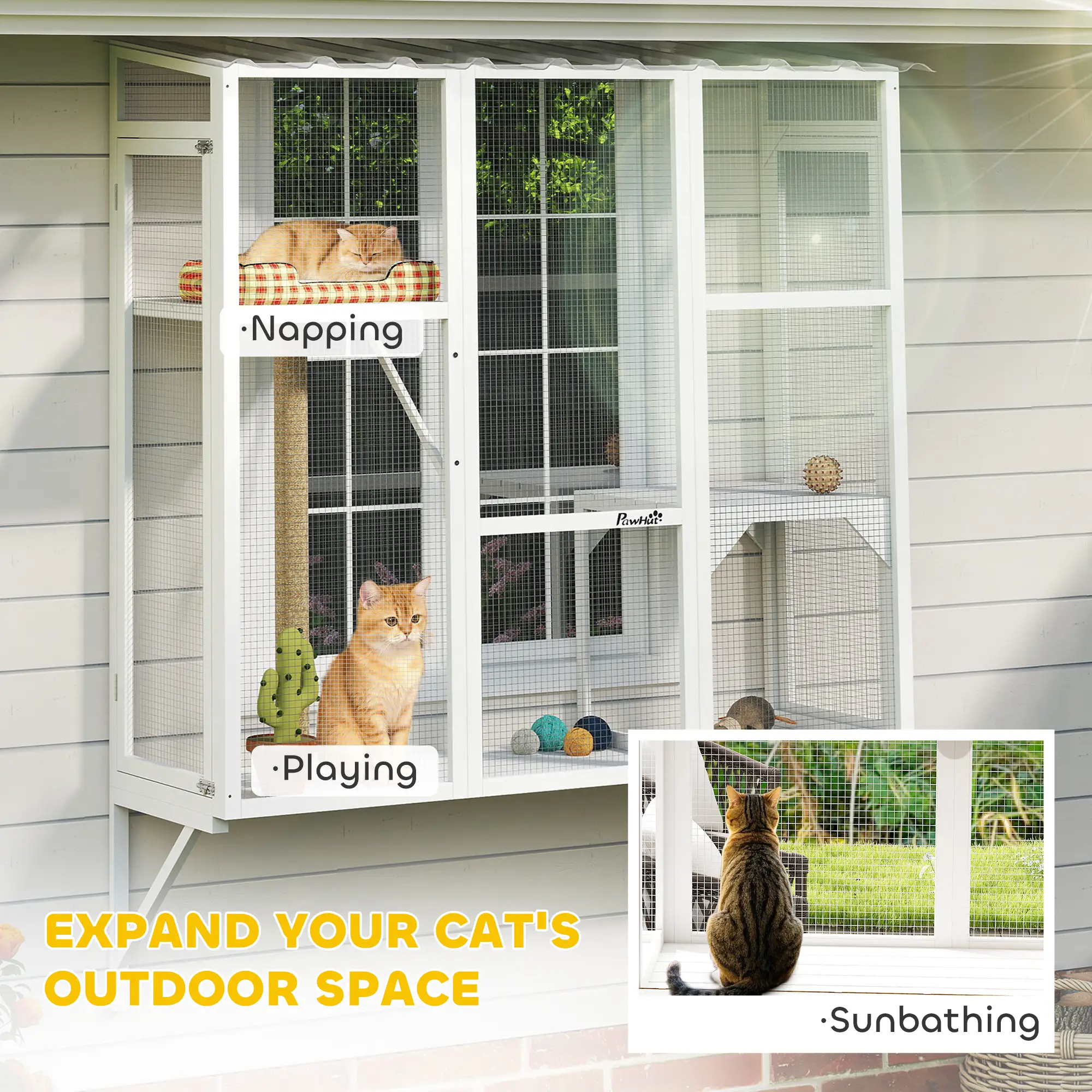 Wooden Catio Outdoor, Cat Window Box Enclosure, White - Image 4