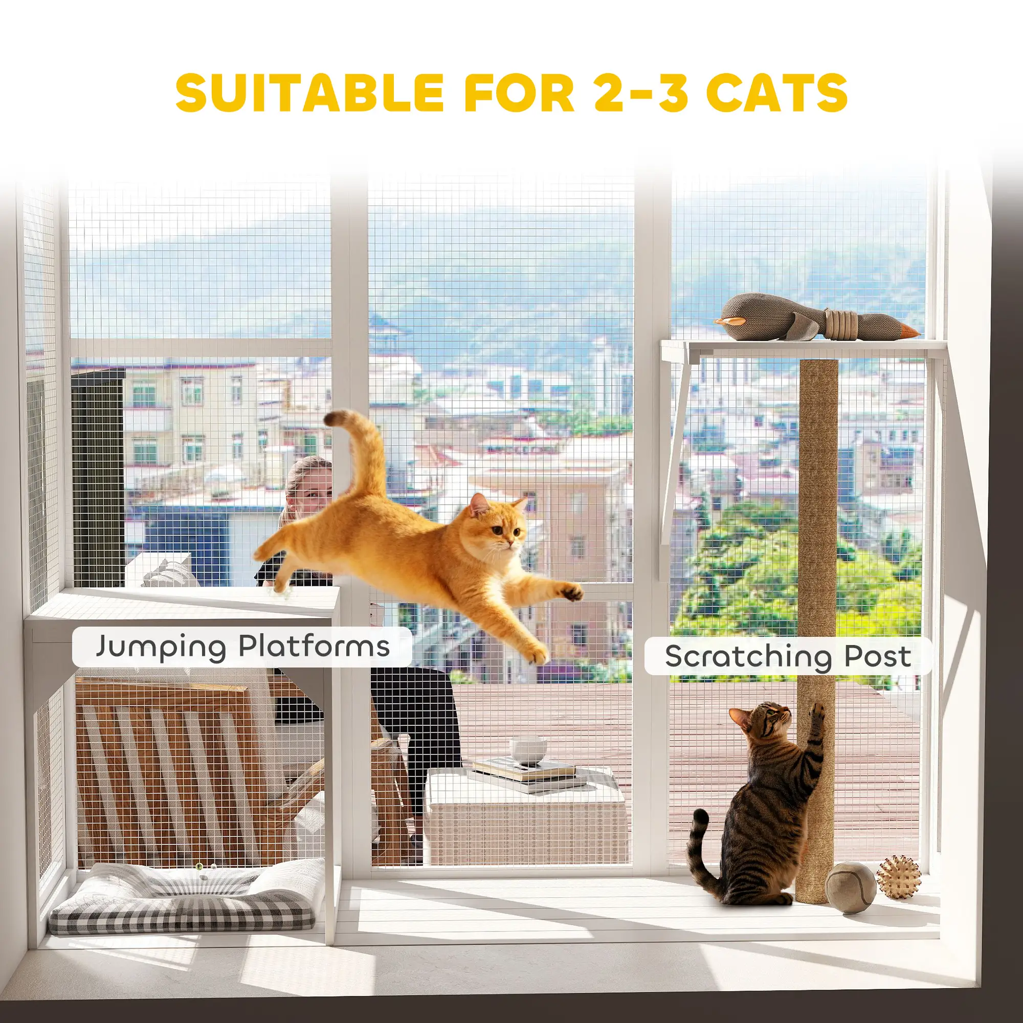 Wooden Catio Outdoor, Cat Window Box Enclosure, White - Image 5