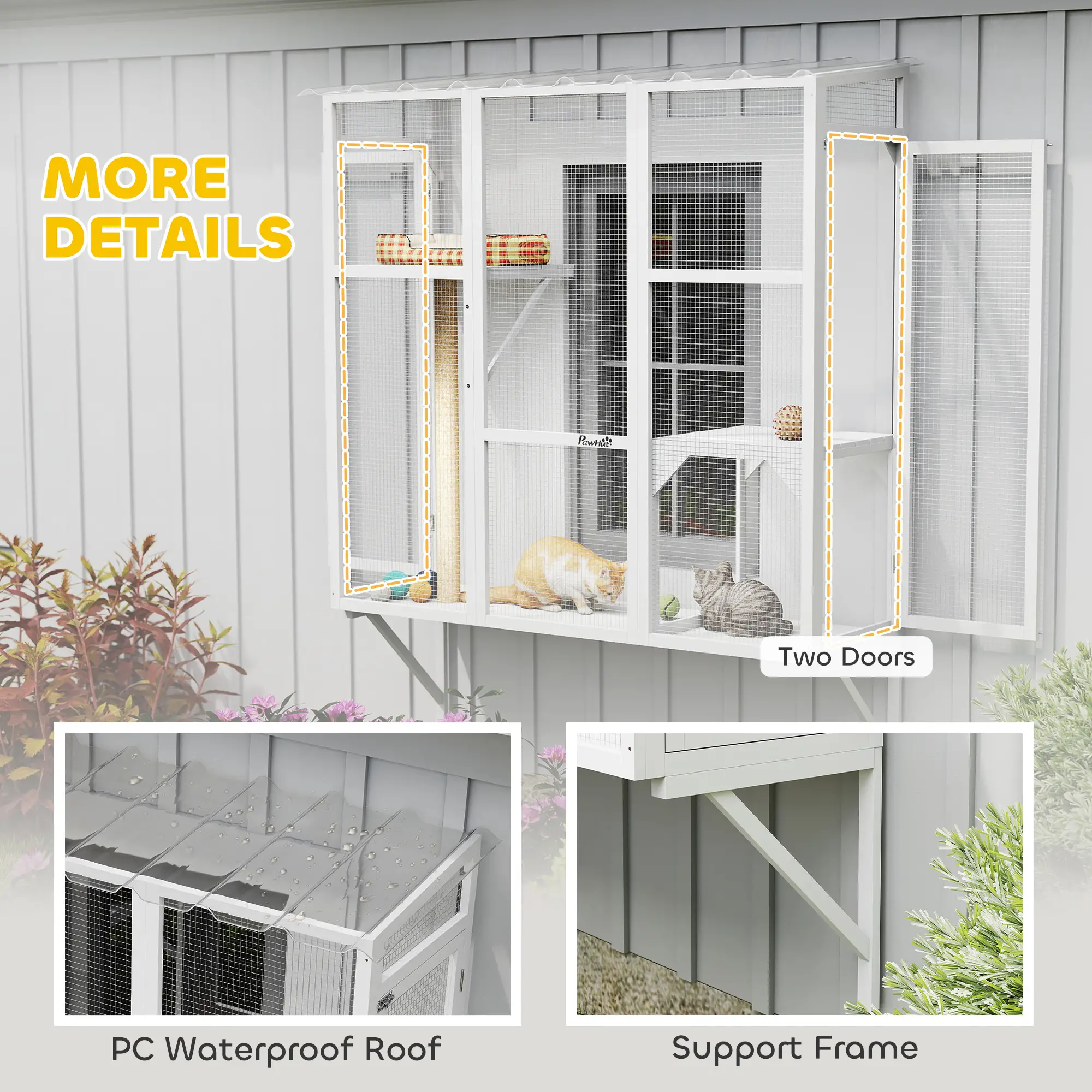 Wooden Catio Outdoor, Cat Window Box Enclosure, White - Image 6