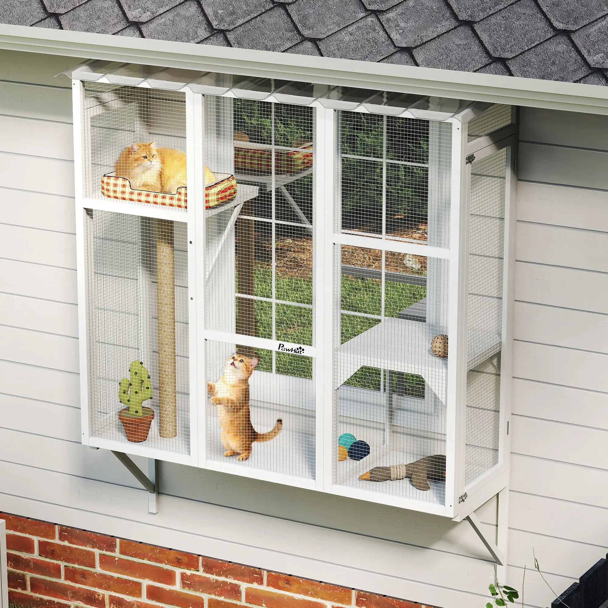 Wooden Catio Outdoor, Cat Window Box Enclosure, White - Image 9