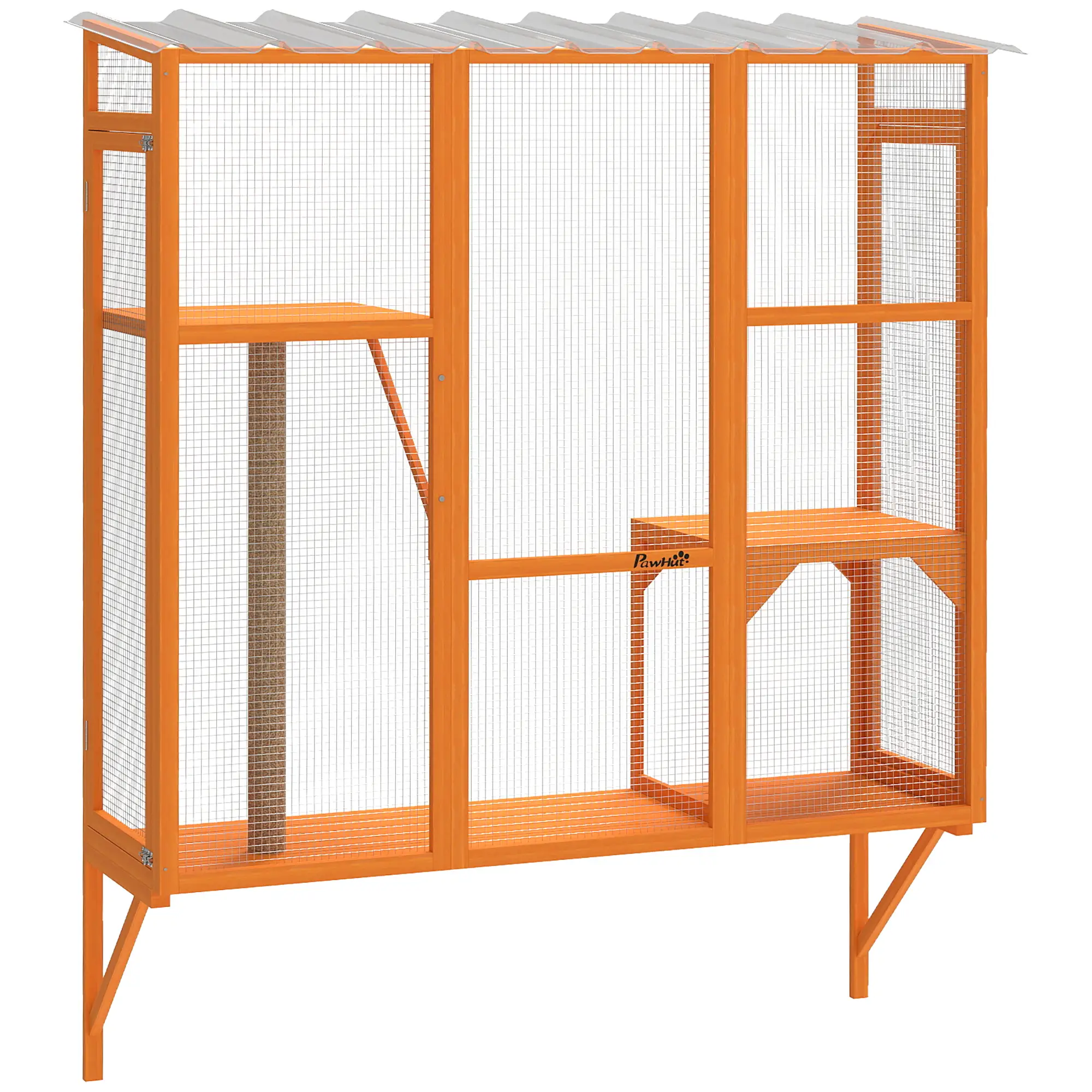 Wooden Catio Outdoor Enclosure, 2 Jumping Platforms, Scratching Post, Orange - Image 11