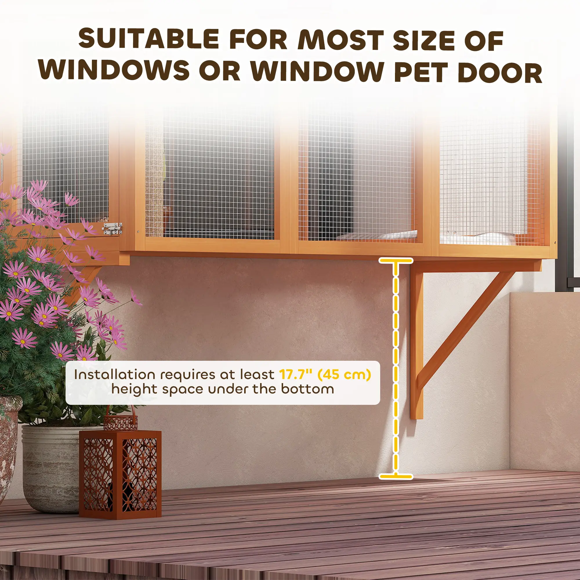 Wooden Catio Outdoor Enclosure, 2 Jumping Platforms, Scratching Post, Orange - Image 7