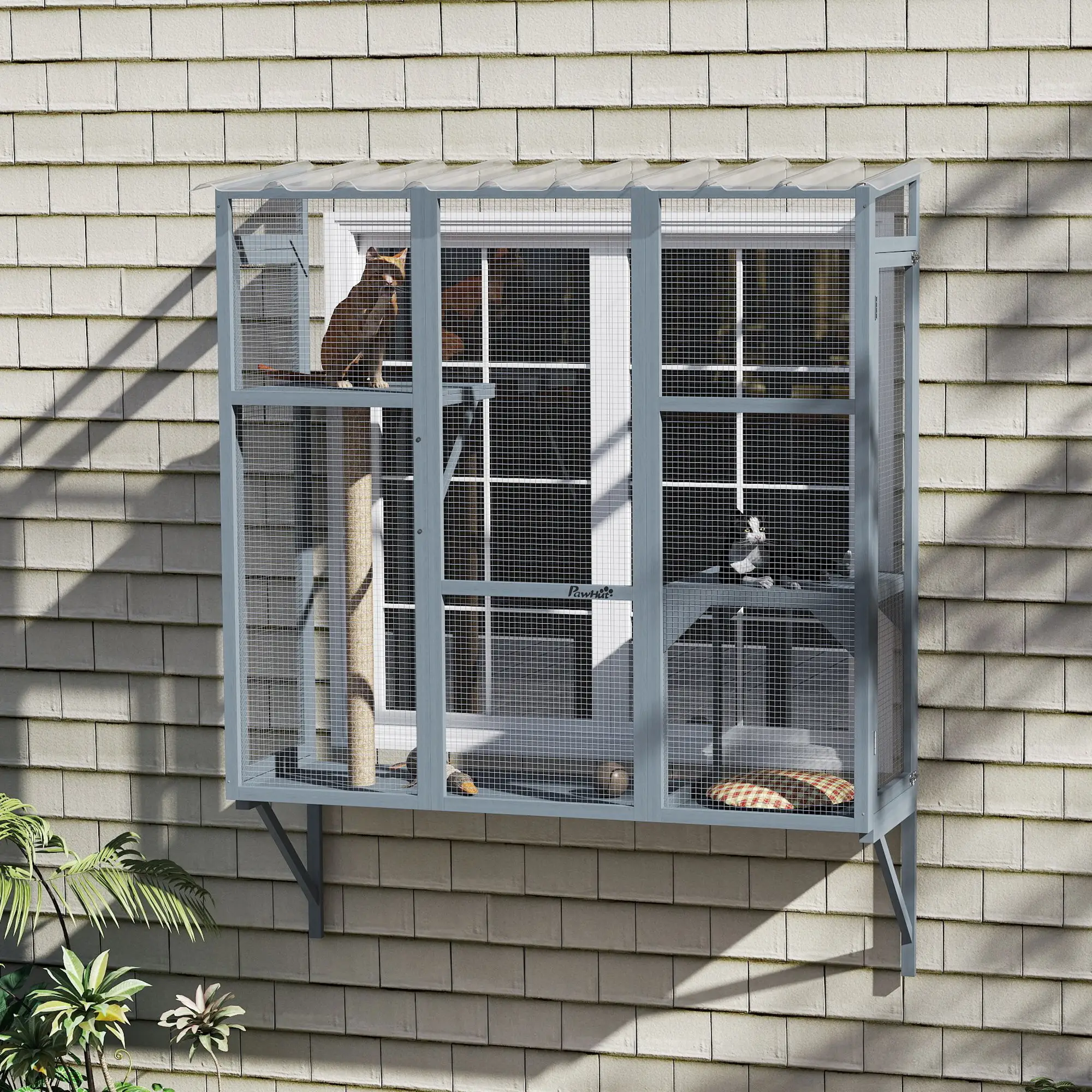 Wooden Catio Outdoor Enclosure, Large Size, Grey - Image 2