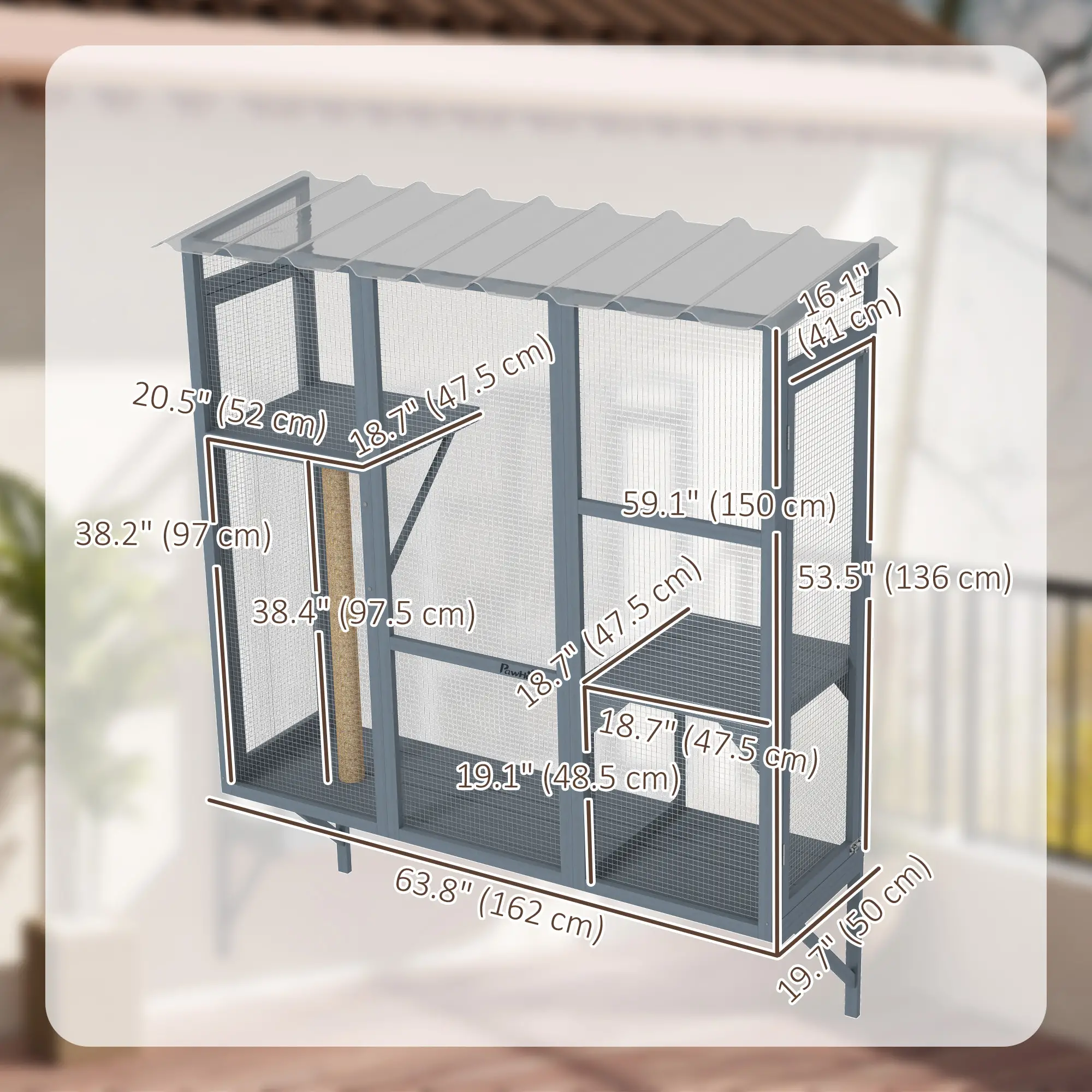 Wooden Catio Outdoor Enclosure, Large Size, Grey - Image 3