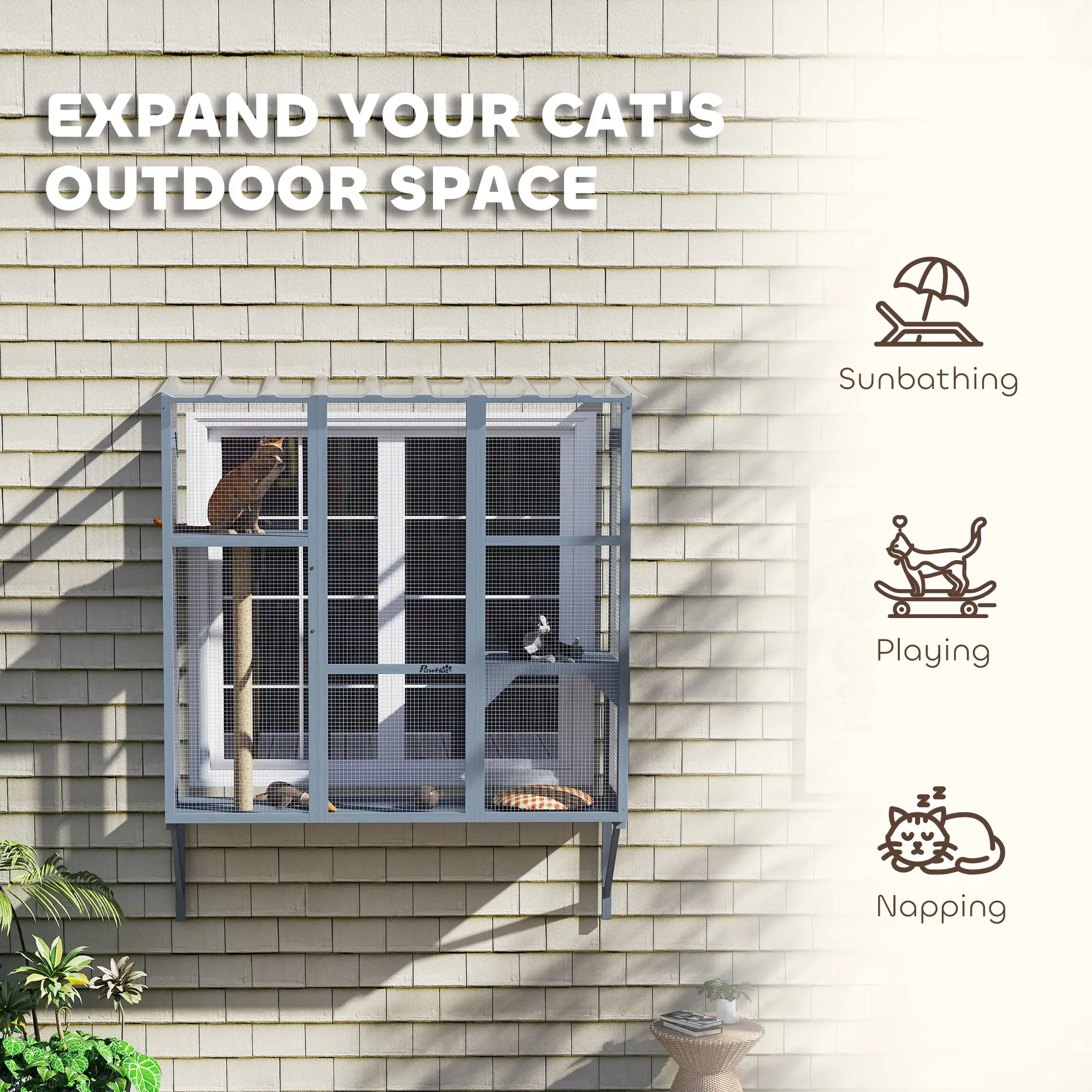 Wooden Catio Outdoor Enclosure, Large Size, Grey - Image 4