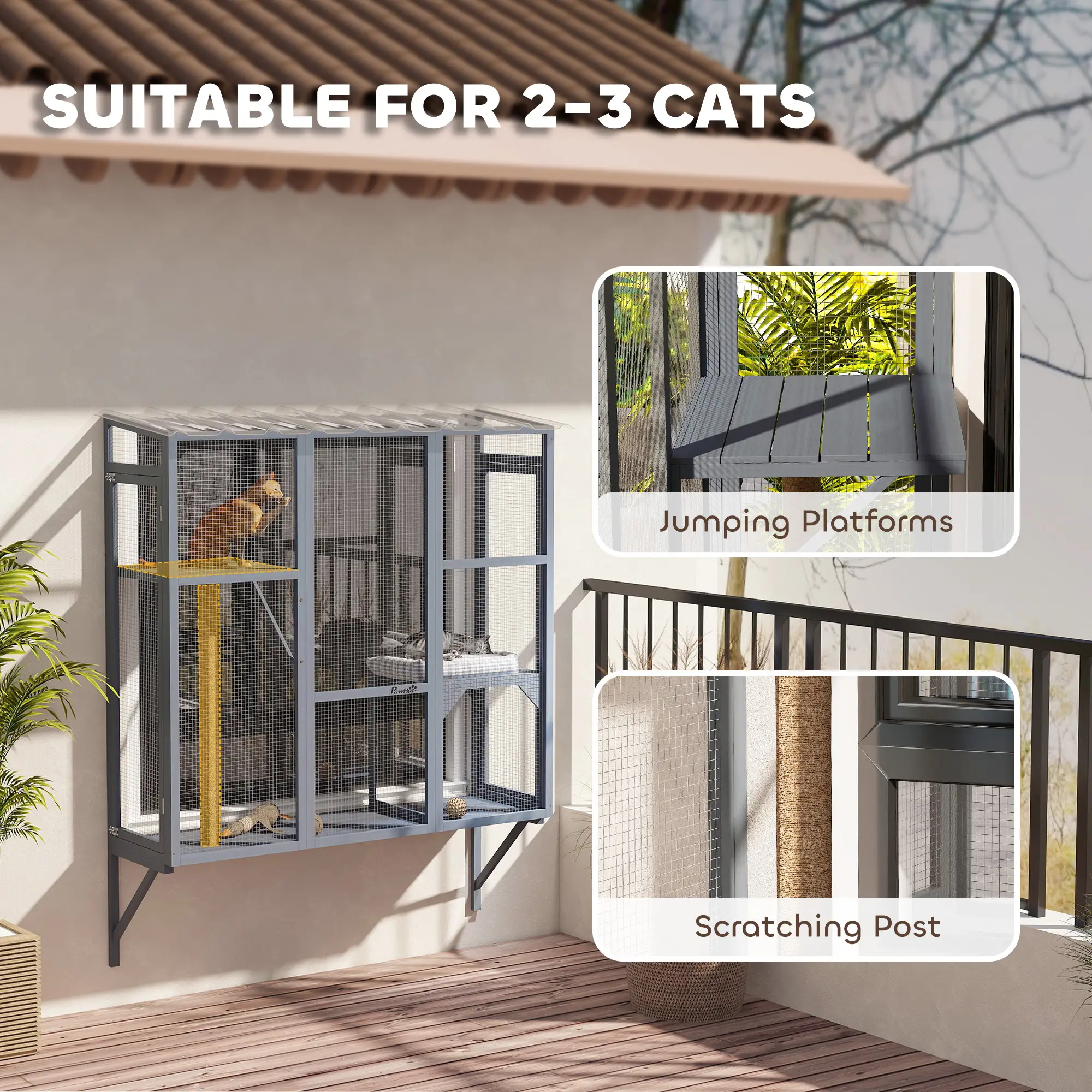 Wooden Catio Outdoor Enclosure, Large Size, Grey - Image 5