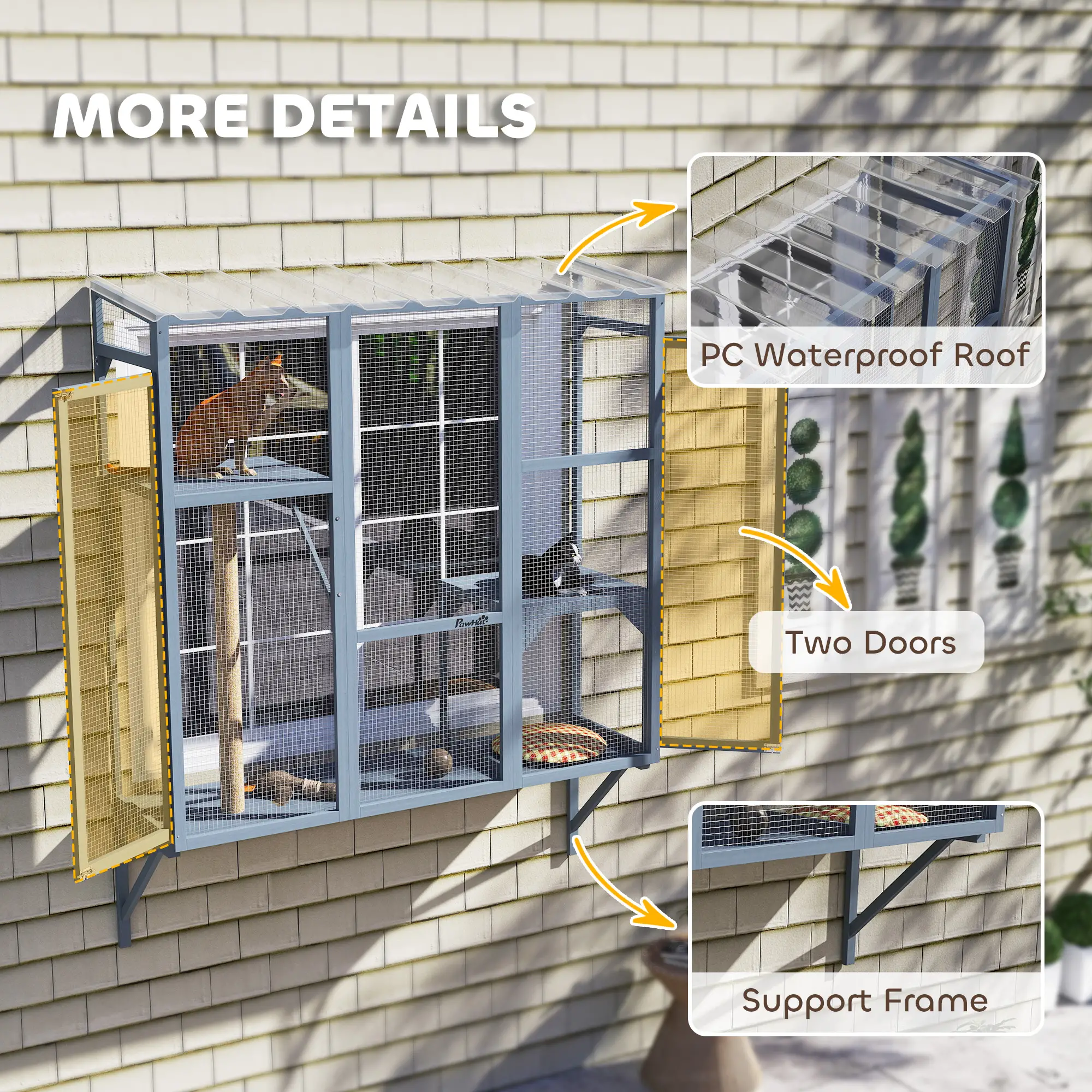 Wooden Catio Outdoor Enclosure, Large Size, Grey - Image 6