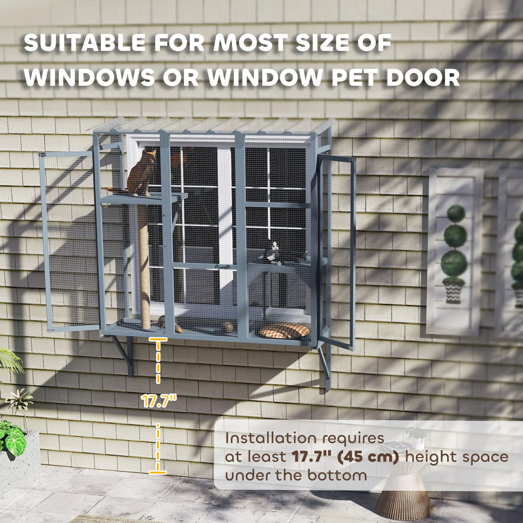 Wooden Catio Outdoor Enclosure, Large Size, Grey - Image 7