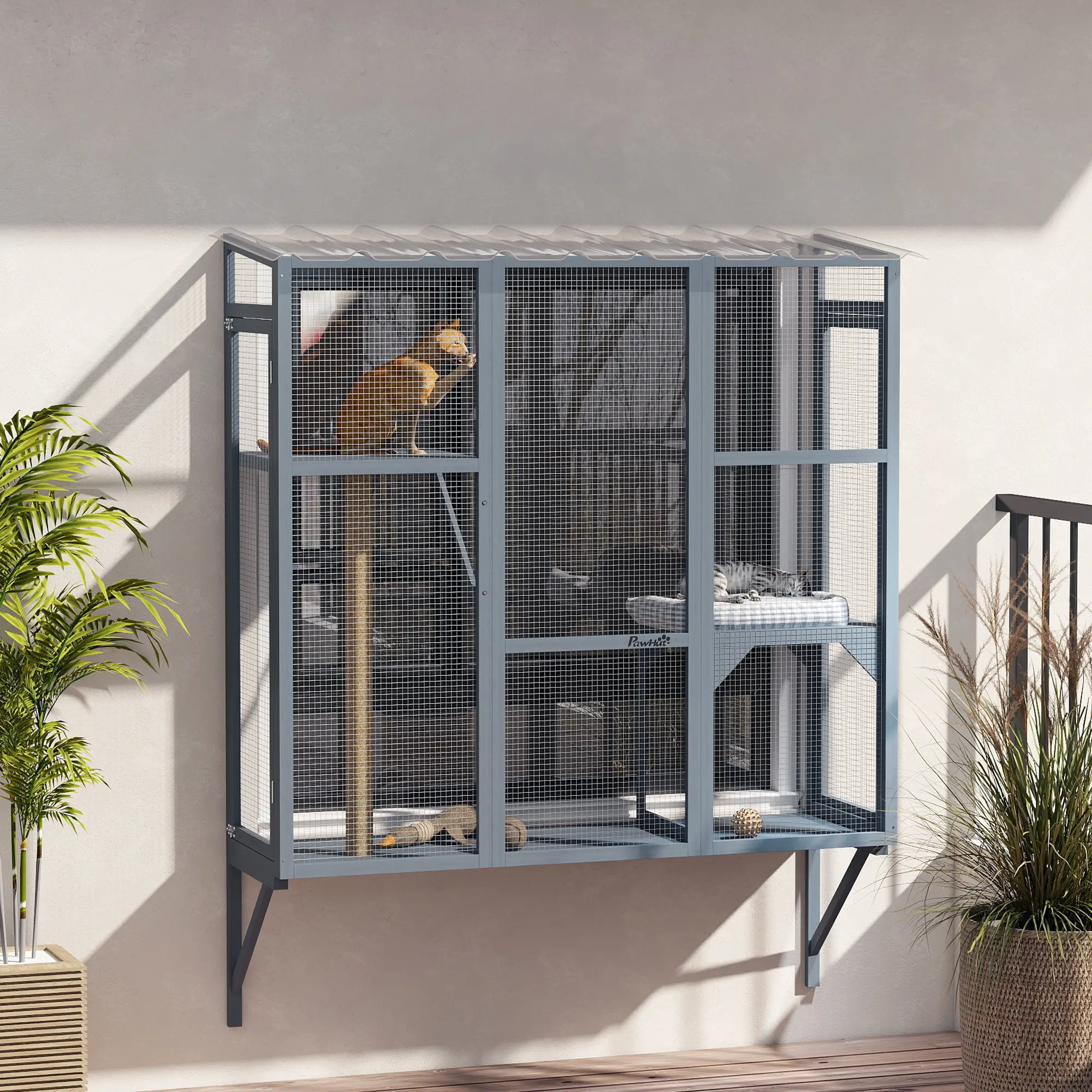 Wooden Catio Outdoor Enclosure, Large Size, Grey - Image 8