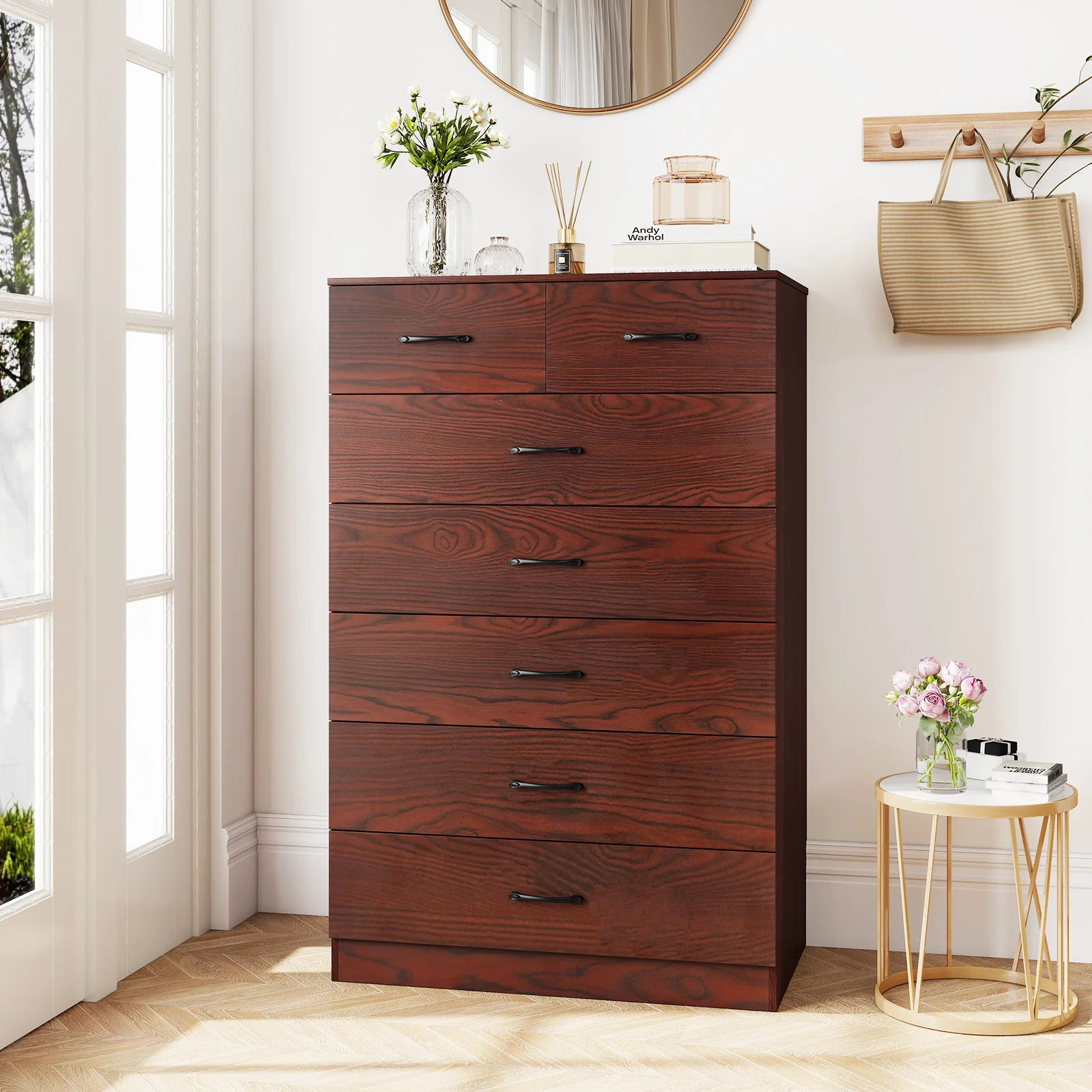 Wooden Chest Of Drawers, Anti-Toppling Device, Metal Handles, Espresso - Image 2
