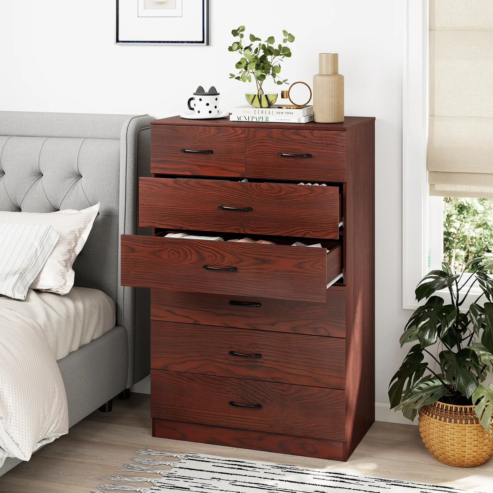 Wooden Chest Of Drawers, Anti-Toppling Device, Metal Handles, Espresso - Image 3