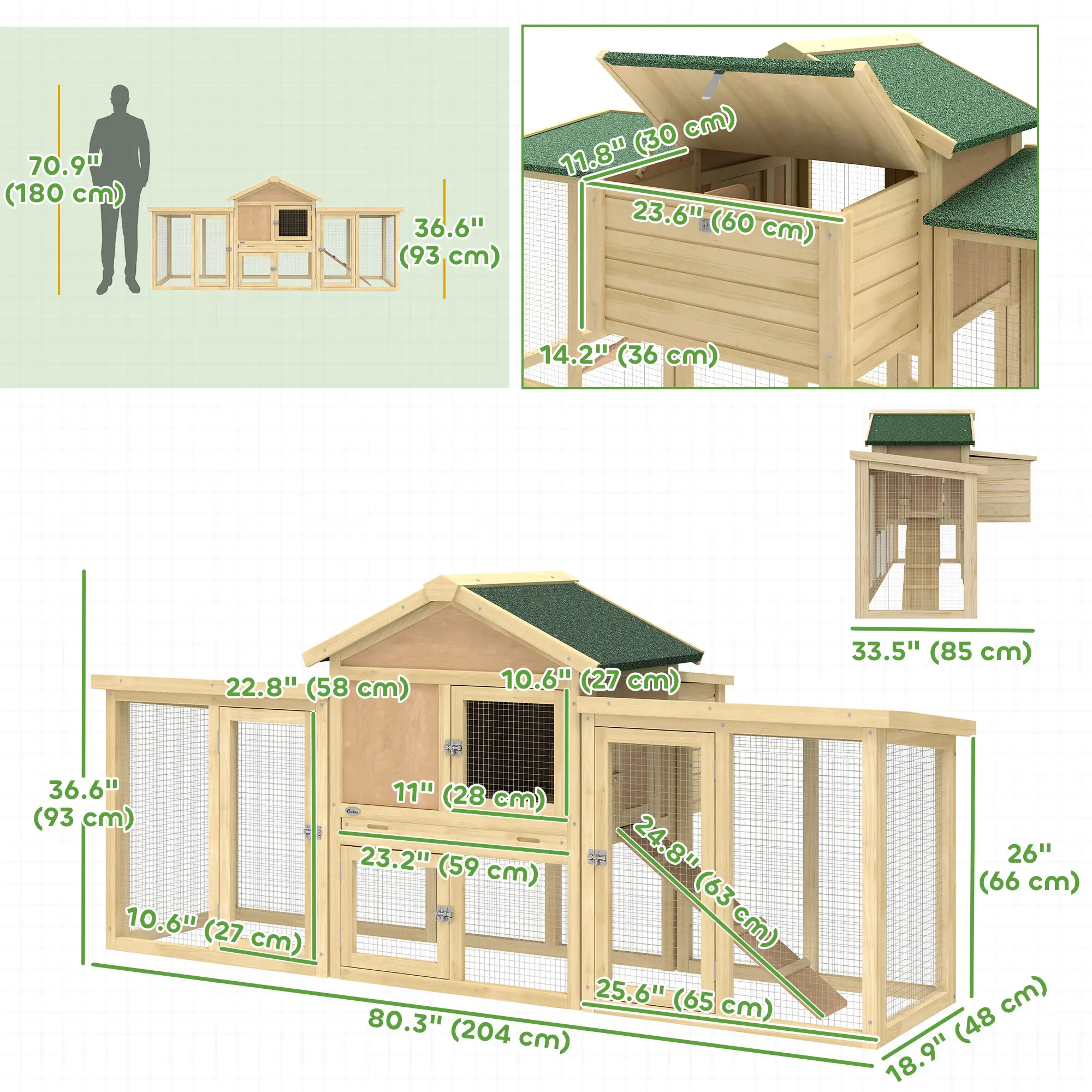 Wooden Chicken Coop, Large Rabbit Hutch, Nesting Box, Run, Ramp, Drawer - Image 3
