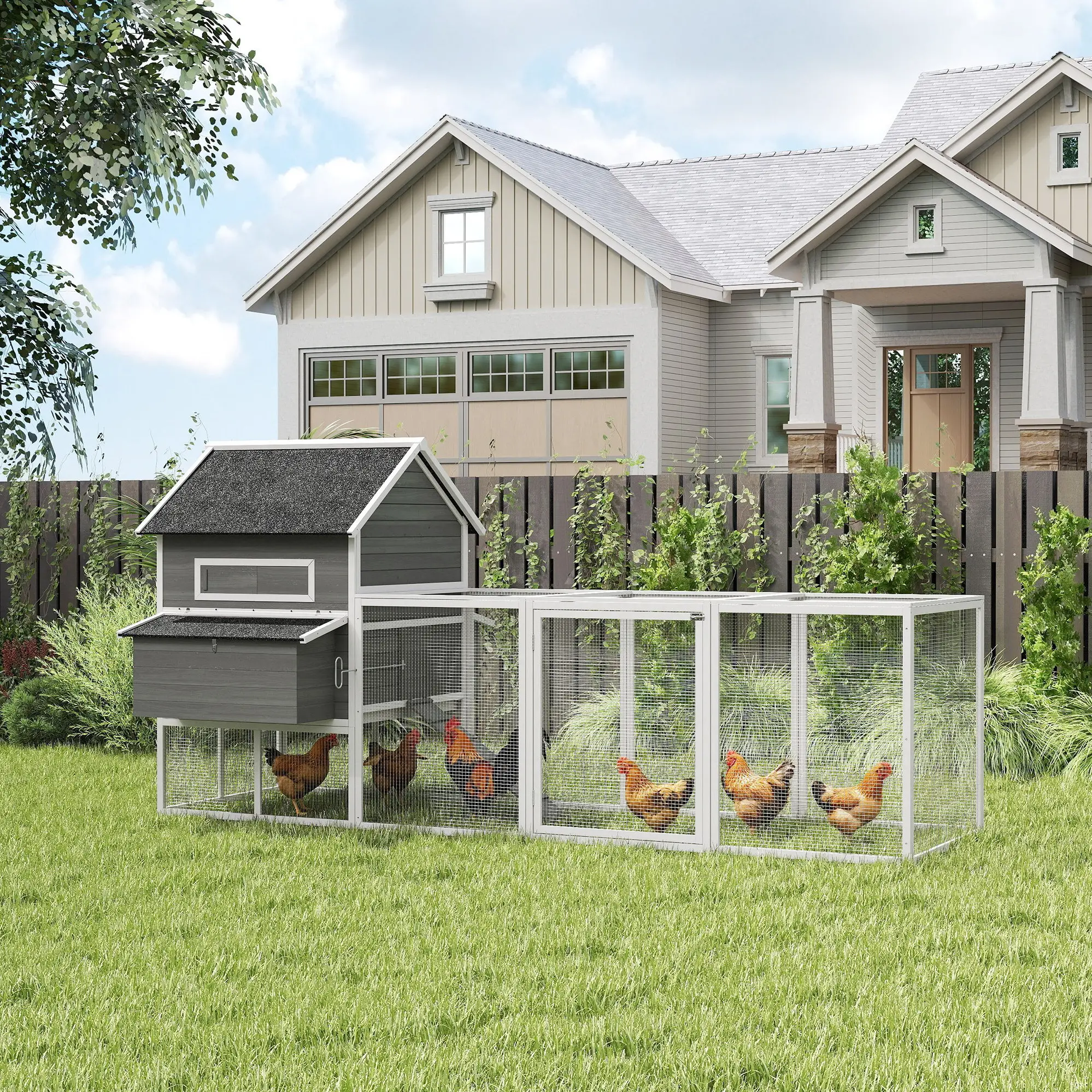 Wooden Chicken Coop With Run, Nesting Box, 137", Dark Grey - Image 2