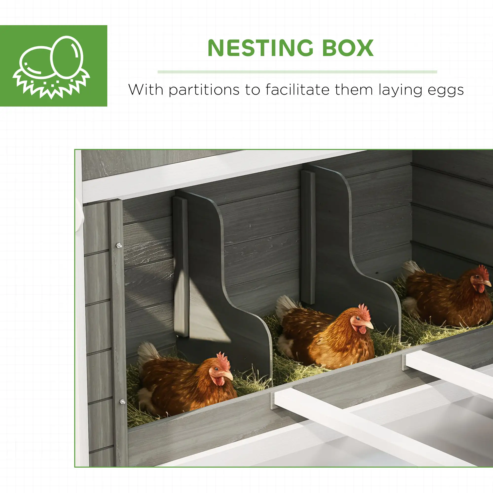 Wooden Chicken Coop With Run, Nesting Box, 137", Dark Grey - Image 6