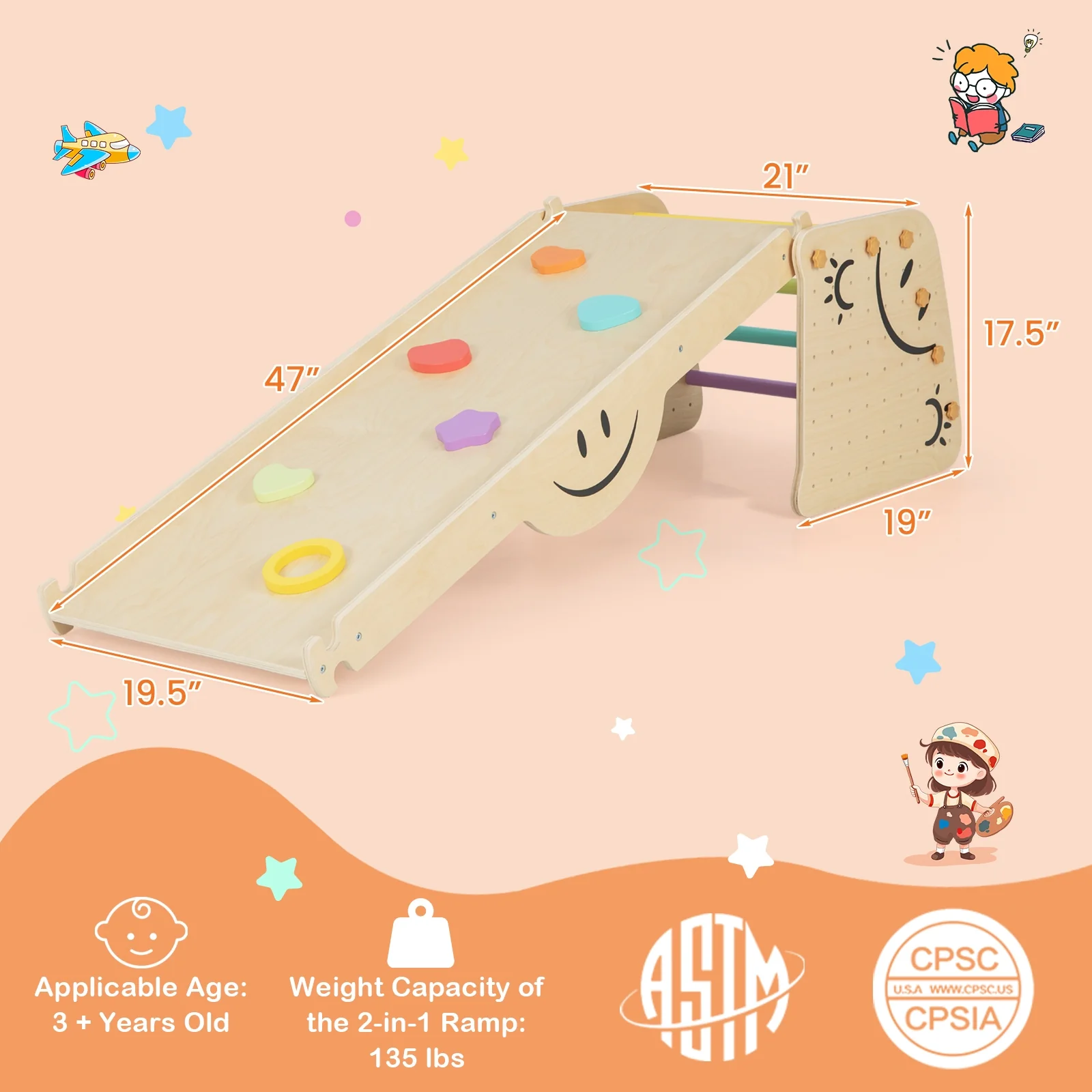 Wooden Climbing Toy Triangle Climber Set With Seesaw, Multicolor - Image 5